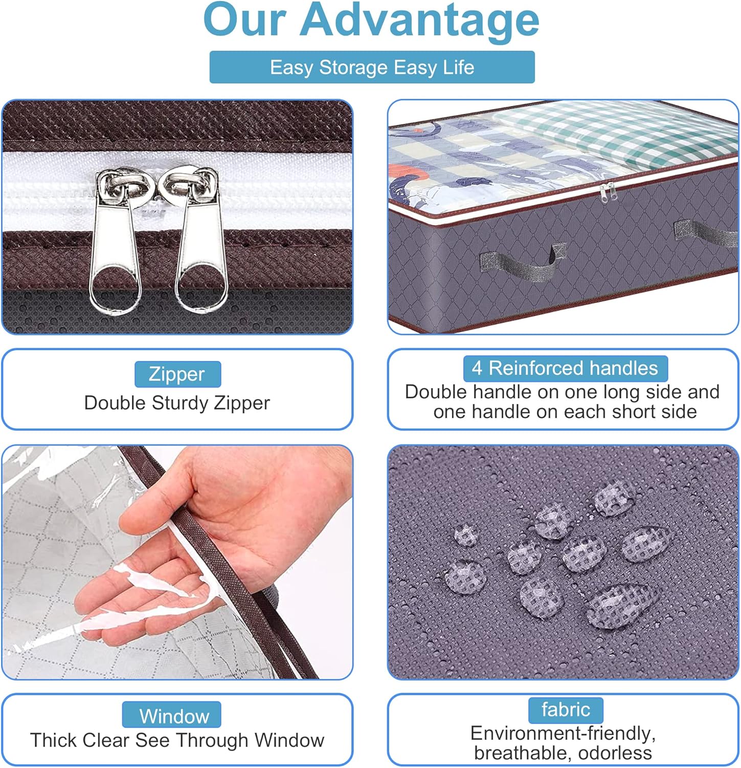 woekwo Bolsas de almacenamiento, almacenamiento de ropa, contenedores de almacenamiento debajo de la cama con asas duraderas, contenedores de