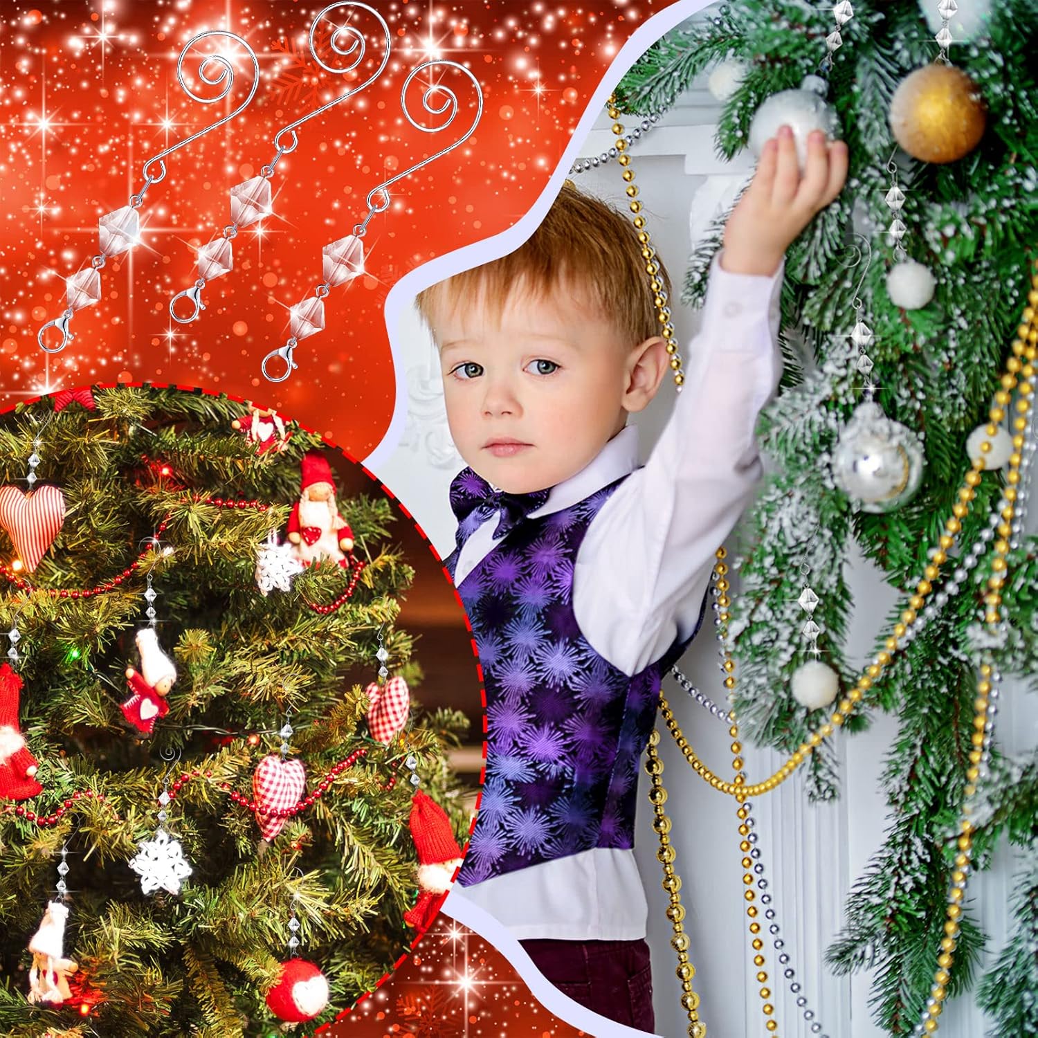 Bucherry 30 ganchos decorativos para adornos de árbol, ganchos decorativos de alambre acrílico transparente, gancho en S con garras de langosta para