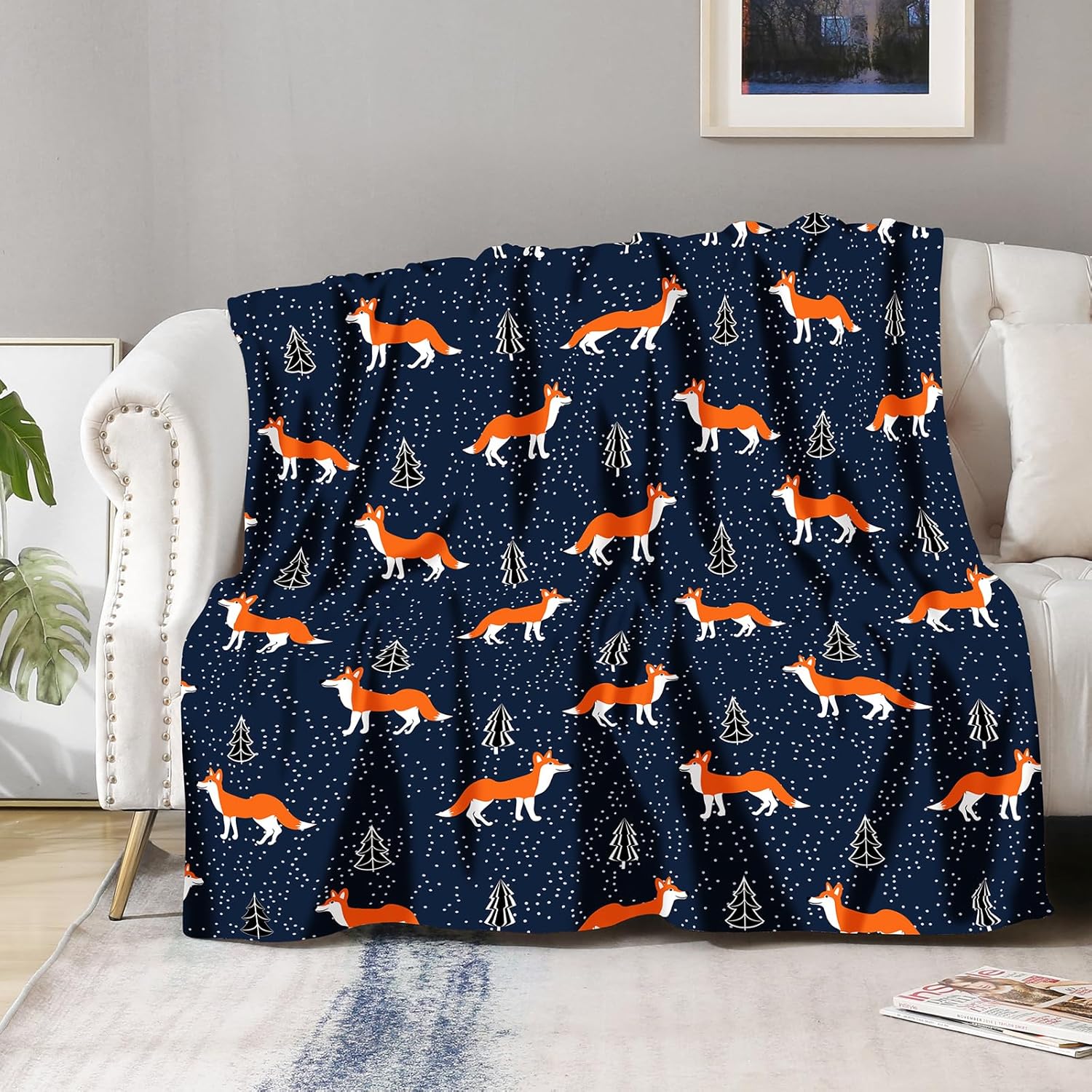 Aimego Manta de zorro de regalo para mujeres y niños, manta amante de los animales para niños y niñas, dormitorio de bebé, sala de estar, decoración