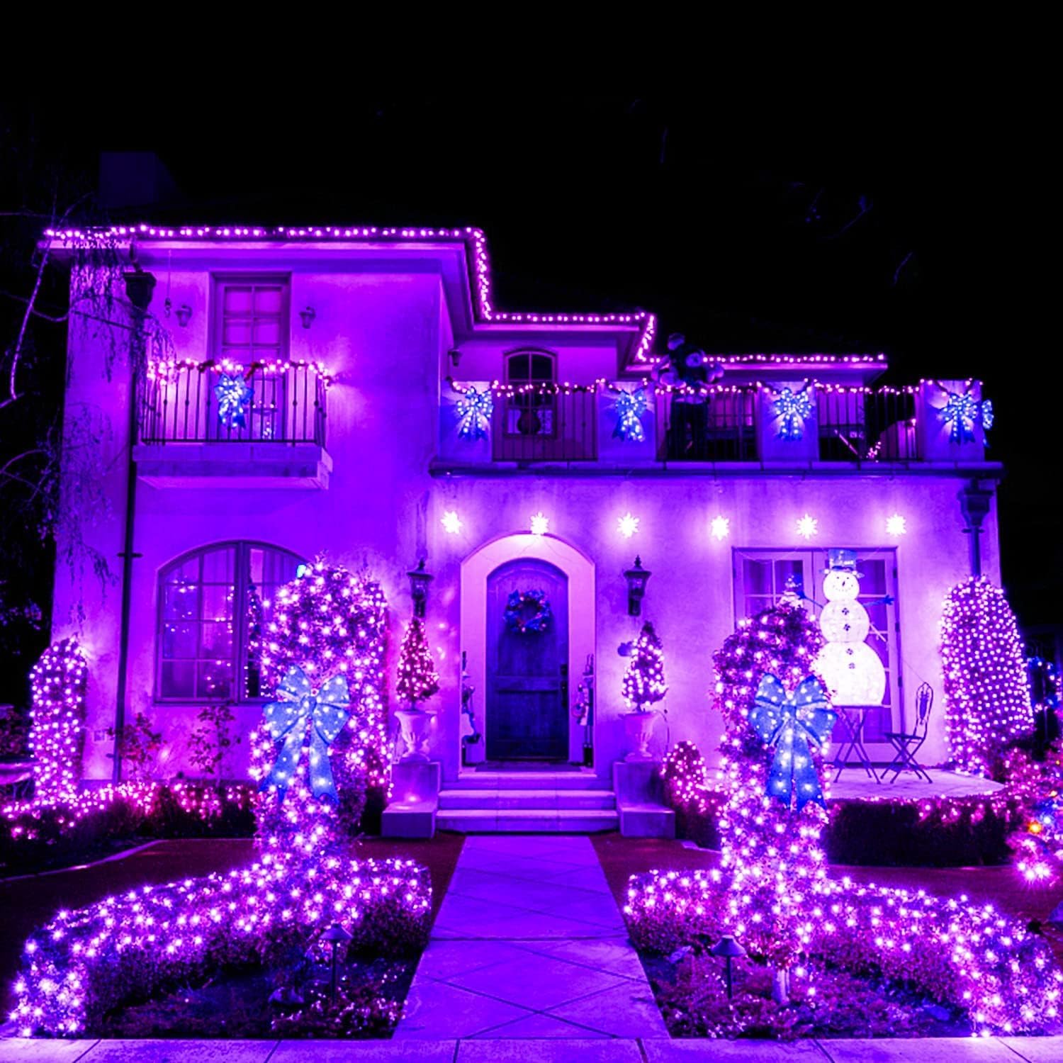 JMEXSUSS Paquete de 2 luces solares de Navidad moradas, 400 luces LED solares de 151 pies, impermeables, 8 modos, luces de Navidad moradas para