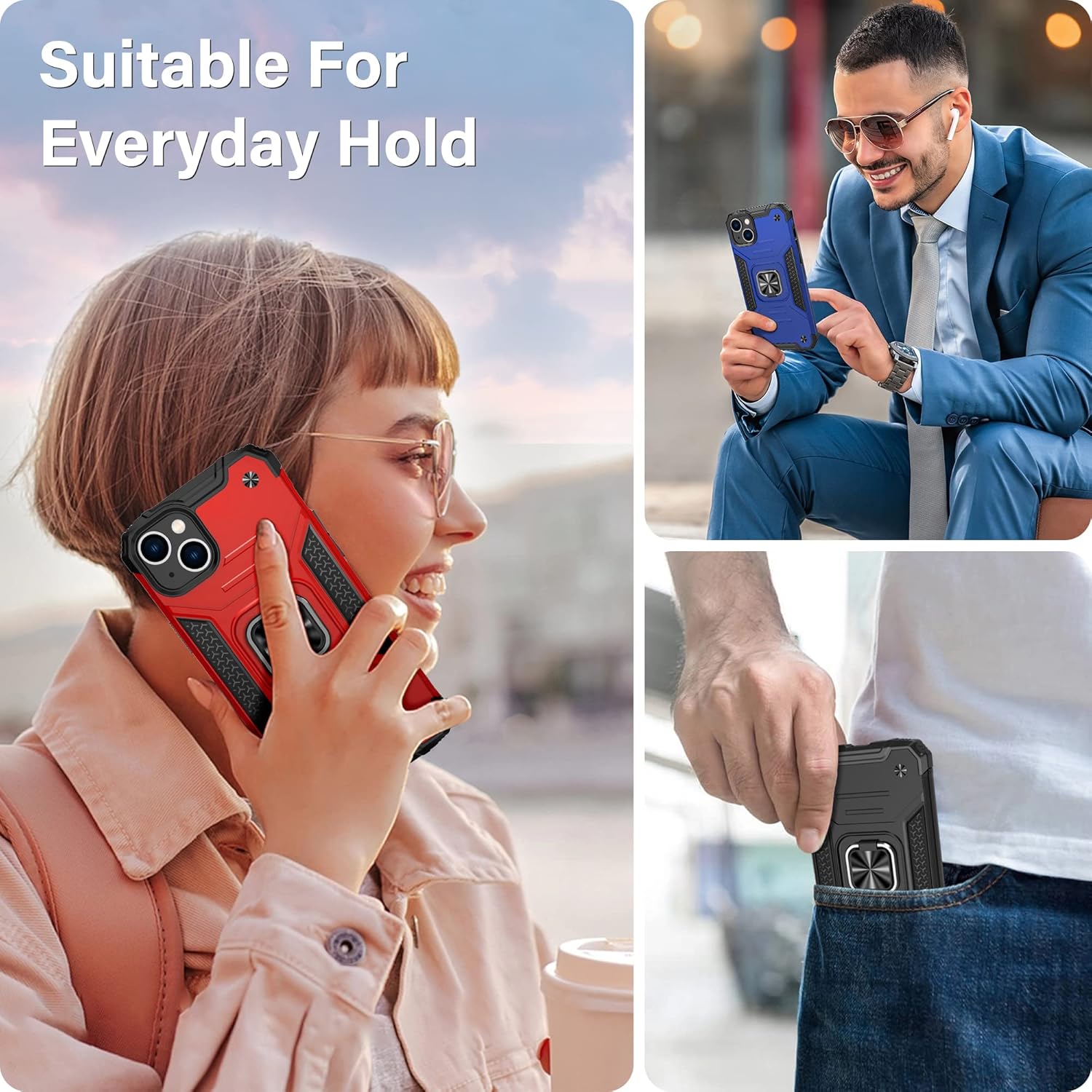 Vakoo Funda para iPhone 13 y iPhone 14 (6.1 pulgadas), resistente y duradera, bordes elevados que protegen la pantalla y la cámara, color rojo