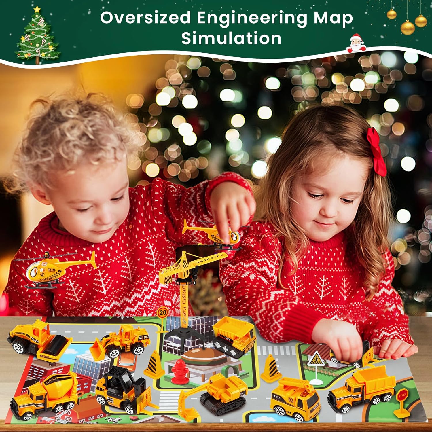Calendario de Adviento de Navidad 2023, calendario de cuenta regresiva de Navidad para niños, juego de 24 piezas de vehículos de ingeniería de
