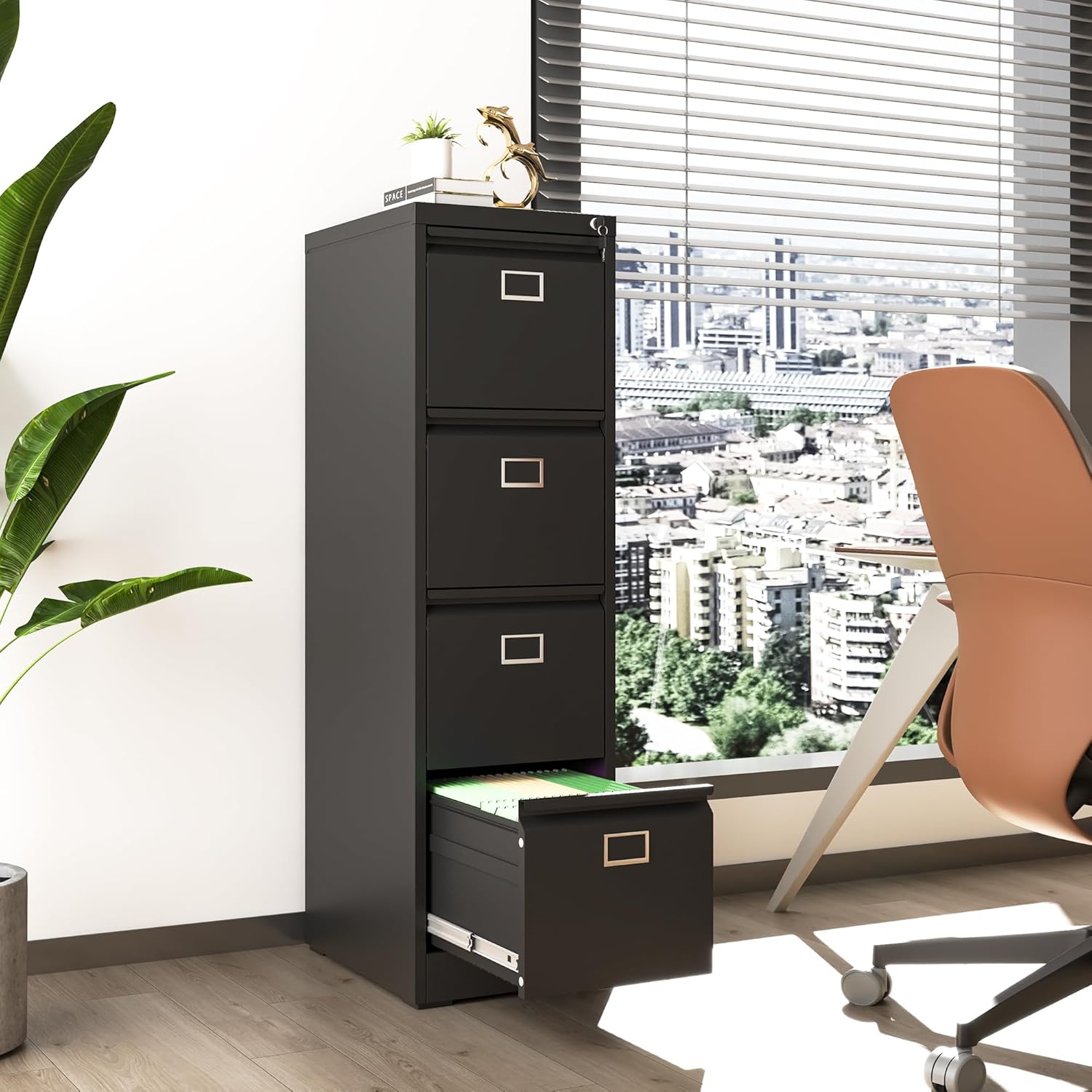 Archivador de 4 cajones, archivadores verticales de metal con cerradura para oficina en casa, archivador de acero de oficina resistente para colgar