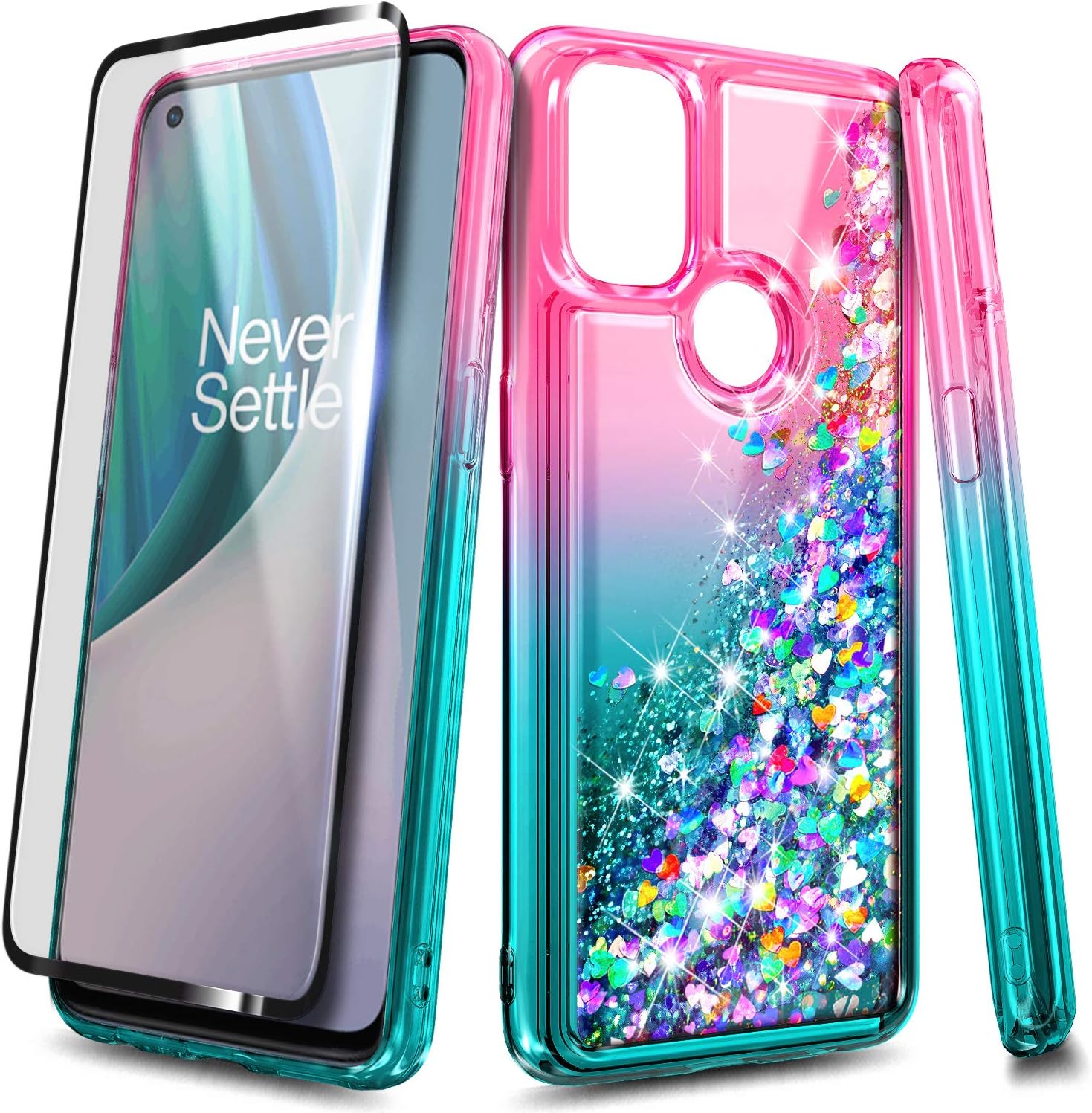 NZND Funda para OnePlus Nord N10 5G con protector de pantalla de vidrio templado (cobertura completa), bonita funda para teléfono para mujeres y