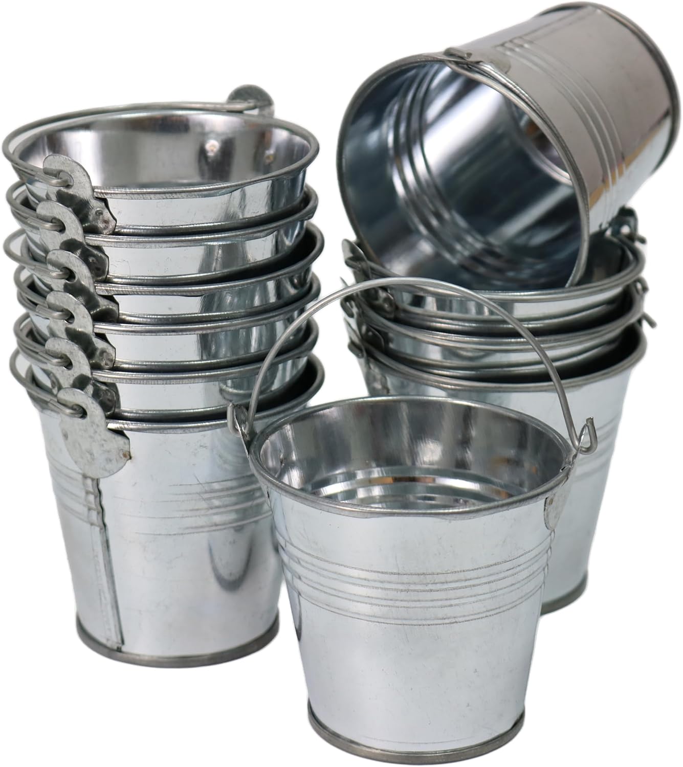 GIFTEXPRESS Paquete de 96 mini cubos de metal con asas, pequeños cubos de lata galvanizados para recuerdos de fiesta, suculentas, bodas