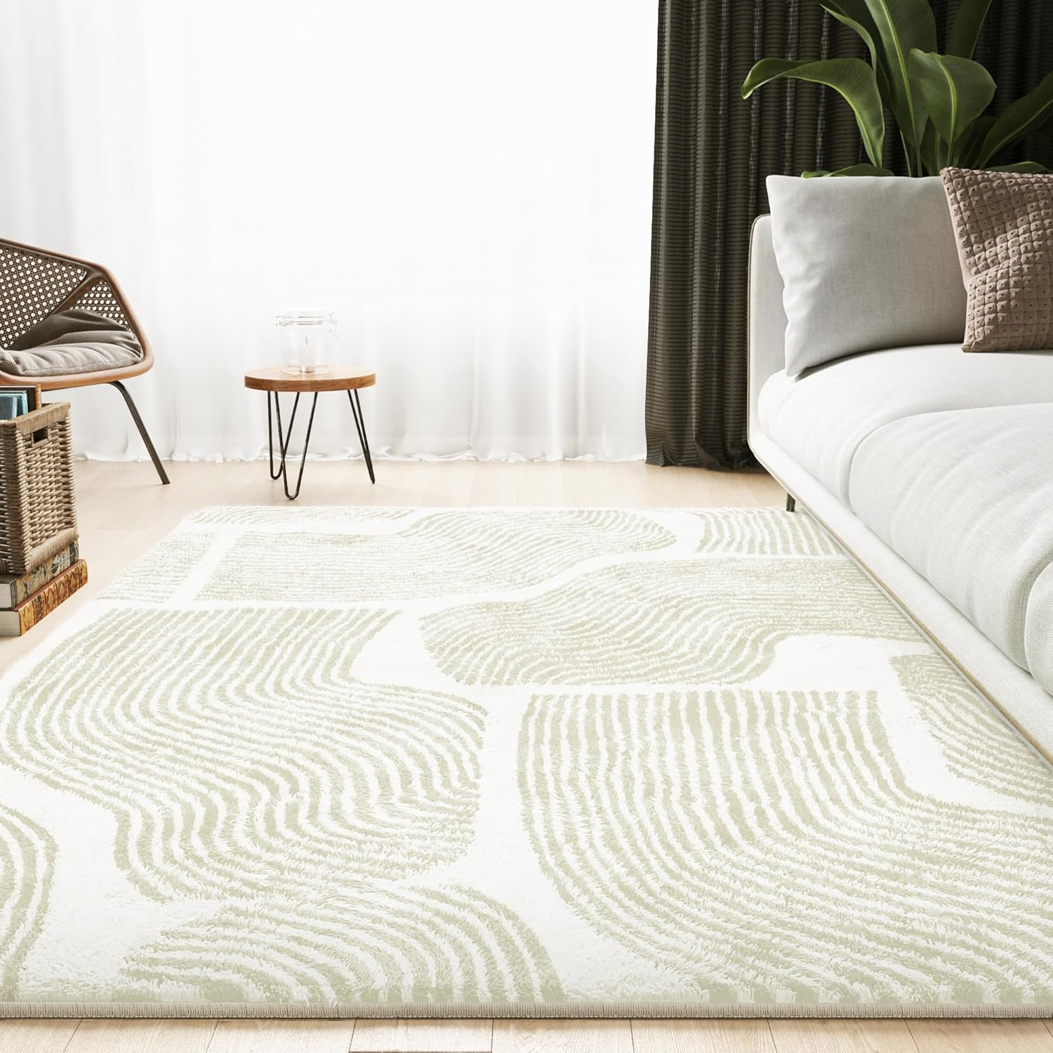 Zen Garden – Alfombra ultrasuave de 4 x 6 pies, antideslizante, resistente a las manchas, alfombra de área lavable para sala de estar, alfombra para