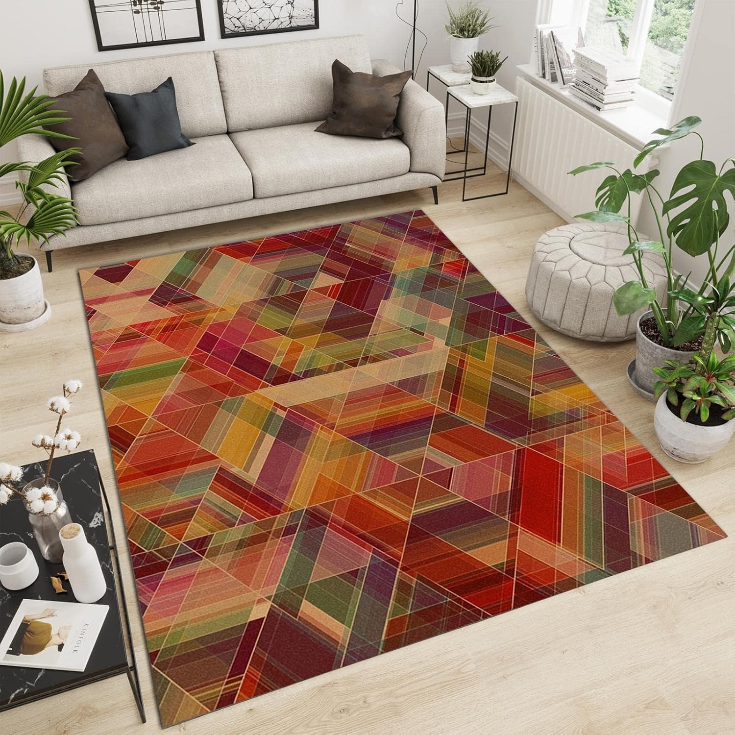 Alfombra nórdica de mosaico colorido apasionado, alfombra abstracta con estampado geométrico, para habitación, sofá, sala de estar, dormitorio,
