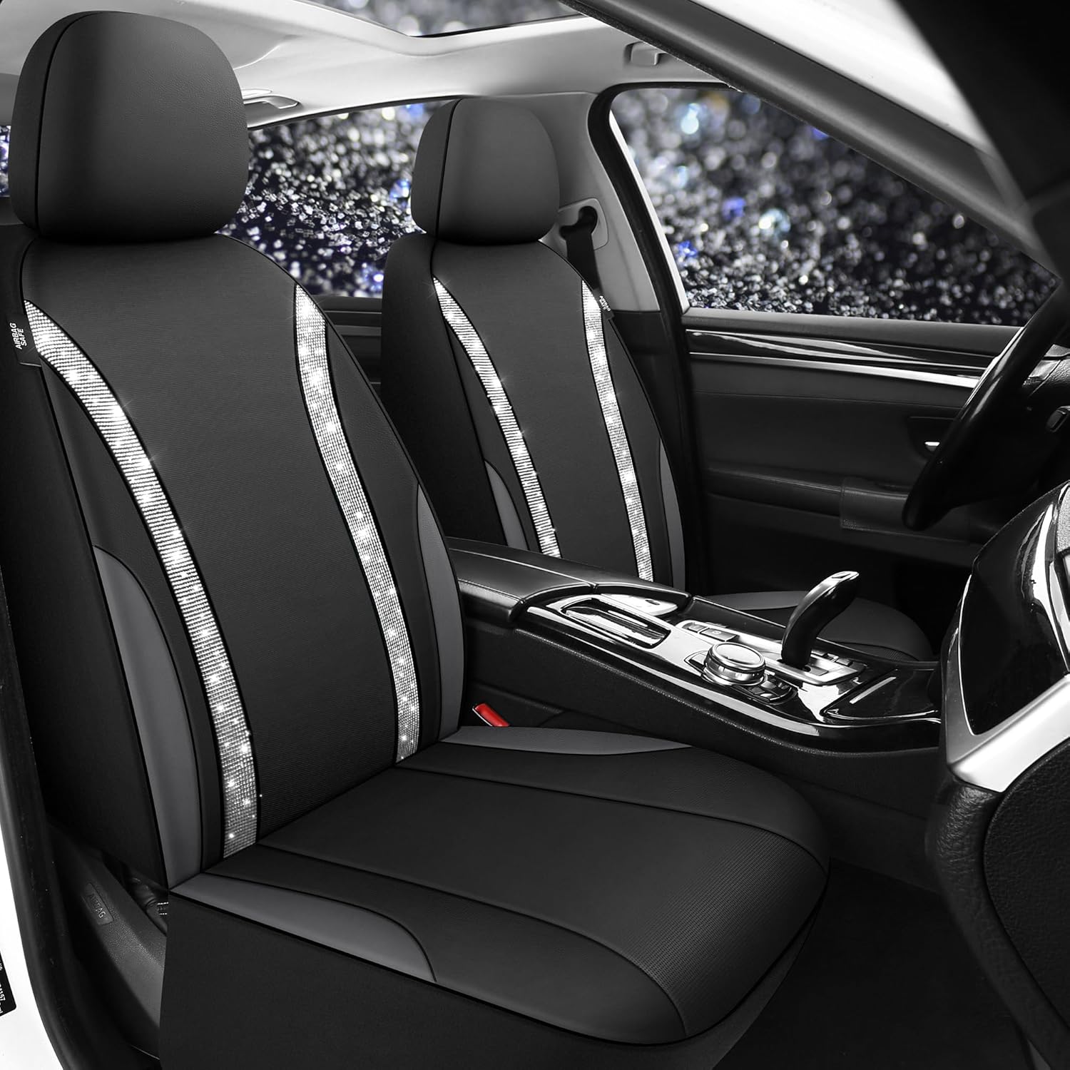 Juego completo de fundas de asiento de automóvil de cuero brillante para mujeres y niñas, fundas de asiento de automóvil transpirables con diamantes