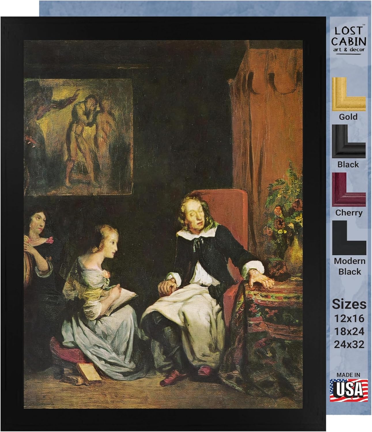 La cabaña perdida Milton dictó a sus hijas el paraíso perdido por Eugene Delacroix  Impresión en marco plano negro  Reproducción de pintura de obra