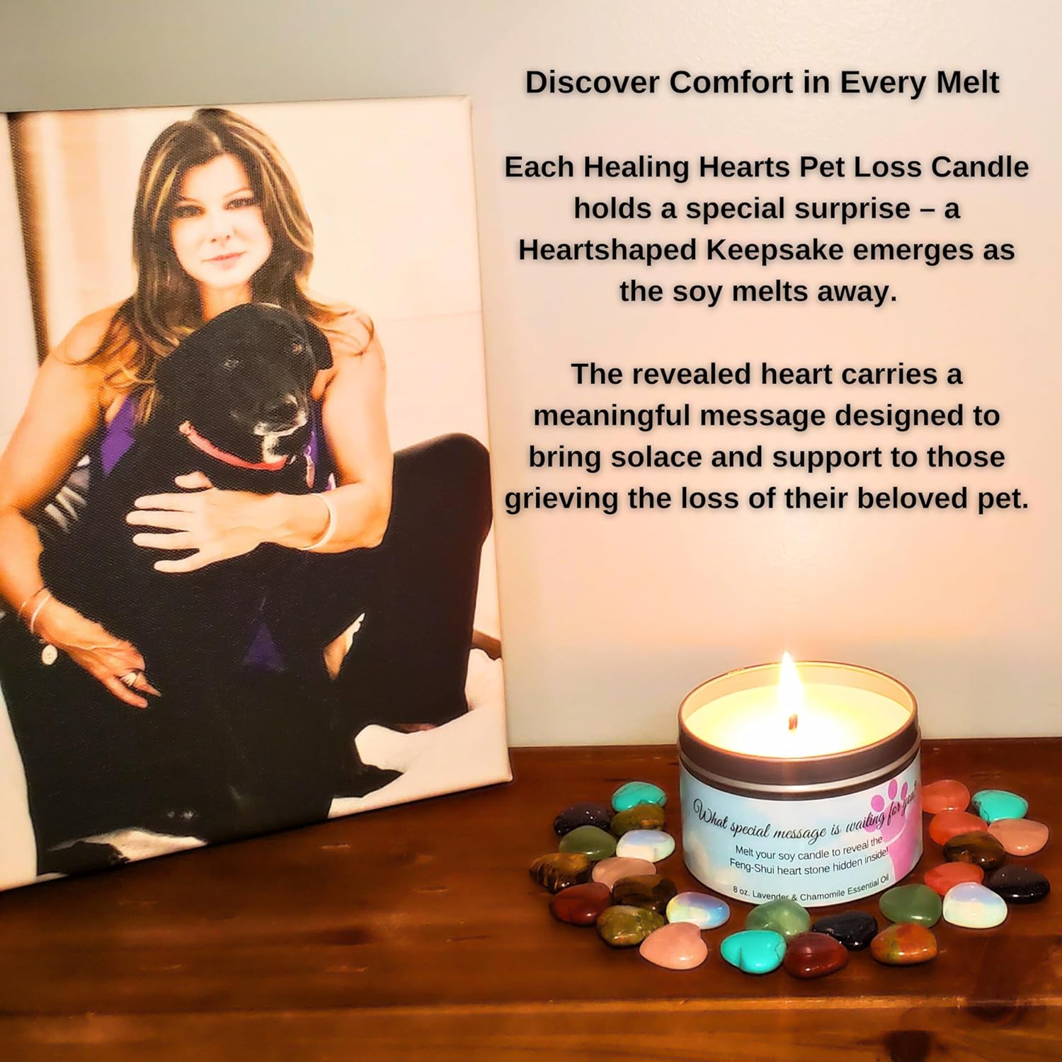 Pet Perennials Healing Hearts – Vela conmemorativa para mascotas, vela de soja con piedra de recuerdo de Feng-Shui (incrustada) Pérdida de regalos