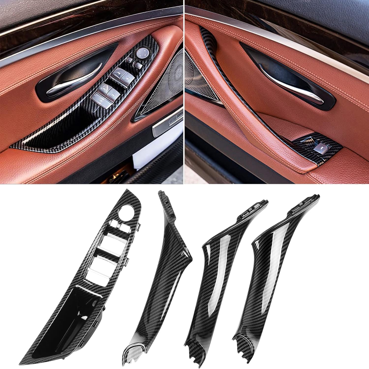 Jaronx Compatible con kit de 7 manijas de puerta BMW, F10F11 con patrón de fibra de carbono, reposabrazos de puerta del conductor+manija de puerta