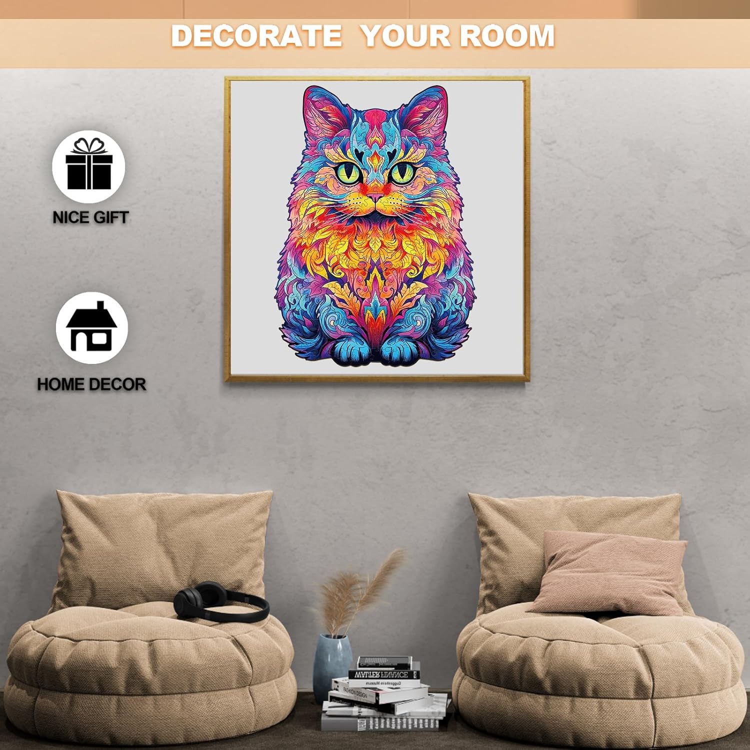 Rompecabezas de madera para adultos, rompecabezas de madera de gato con formas únicas de animales y caja de rompecabezas de madera, regalo de