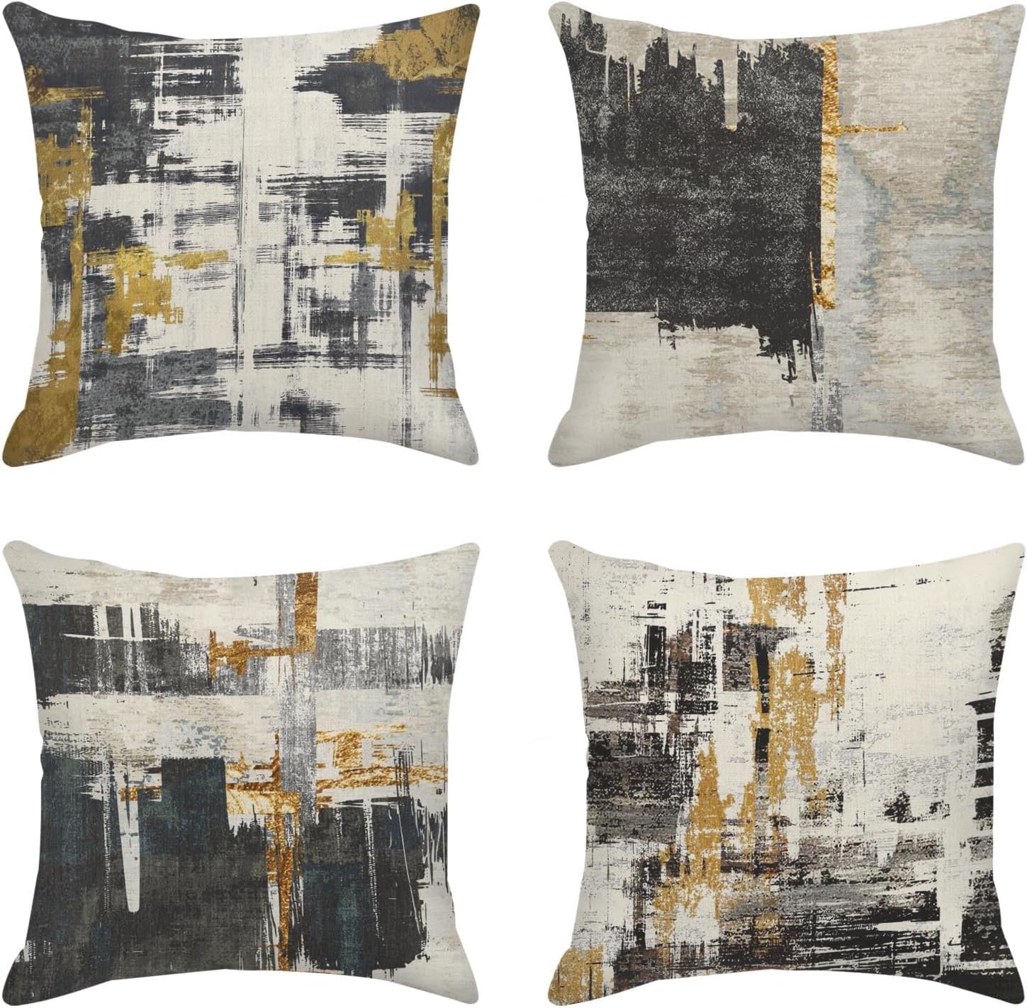Juego de 4 fundas de almohada decorativas para decoración del hogar, diseño abstracto negro y dorado, fundas de almohada decorativas de 18 x 18
