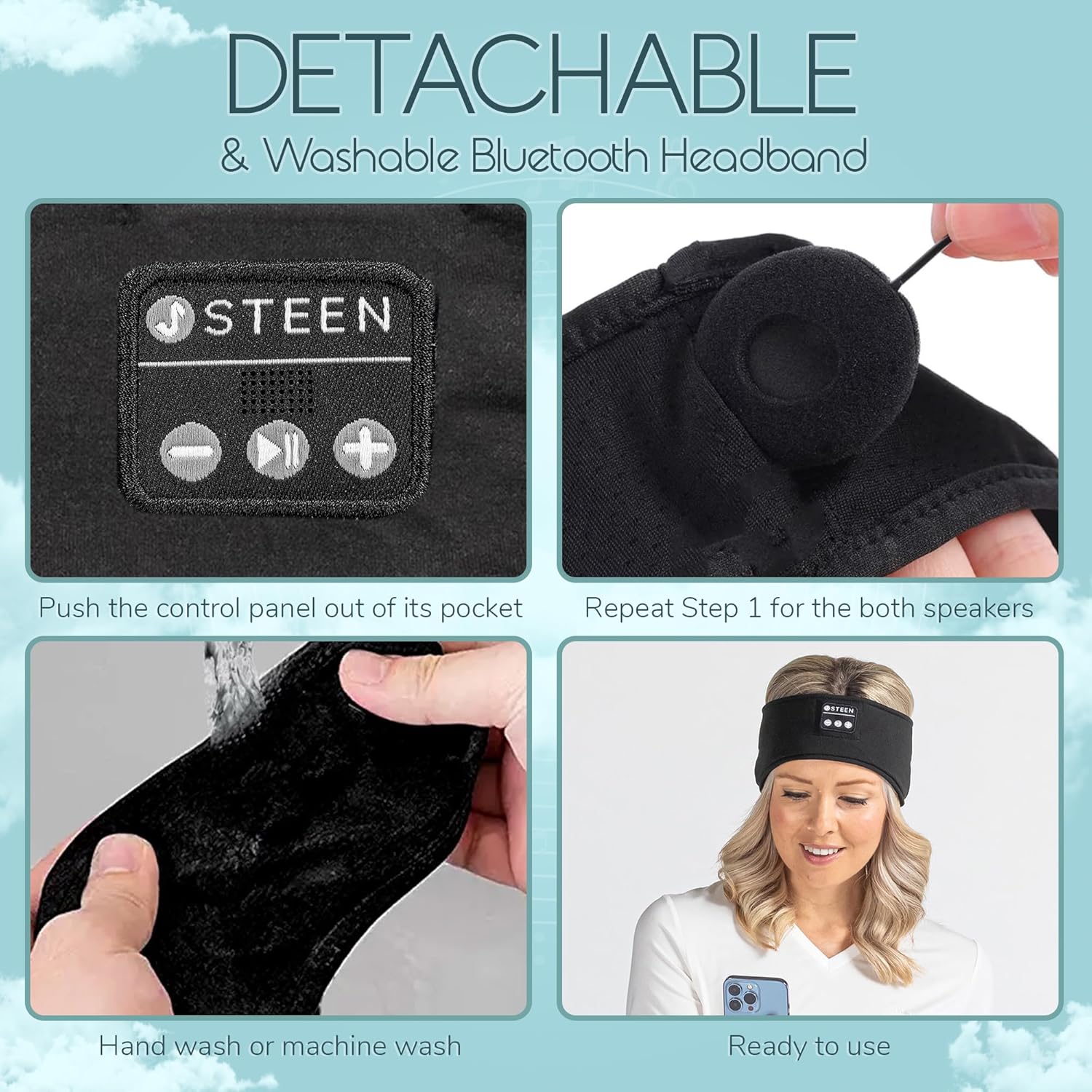 Steen – Auriculares Bluetooth para dormir, máscara inalámbrica Bluetooth para dormir con altavoces estéreo HD ultrafinos  Perfecto para dormir,