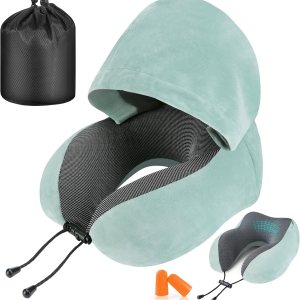 Almohada de viaje, almohada cervical para viajes con capucha para avión, almohada de terciopelo de espuma viscoelástica para el cuello para adultos Almohada de viaje, almohada cervical para viajes con capucha para avión, almohada de terciopelo de espuma viscoelástica para el cuello para adultos