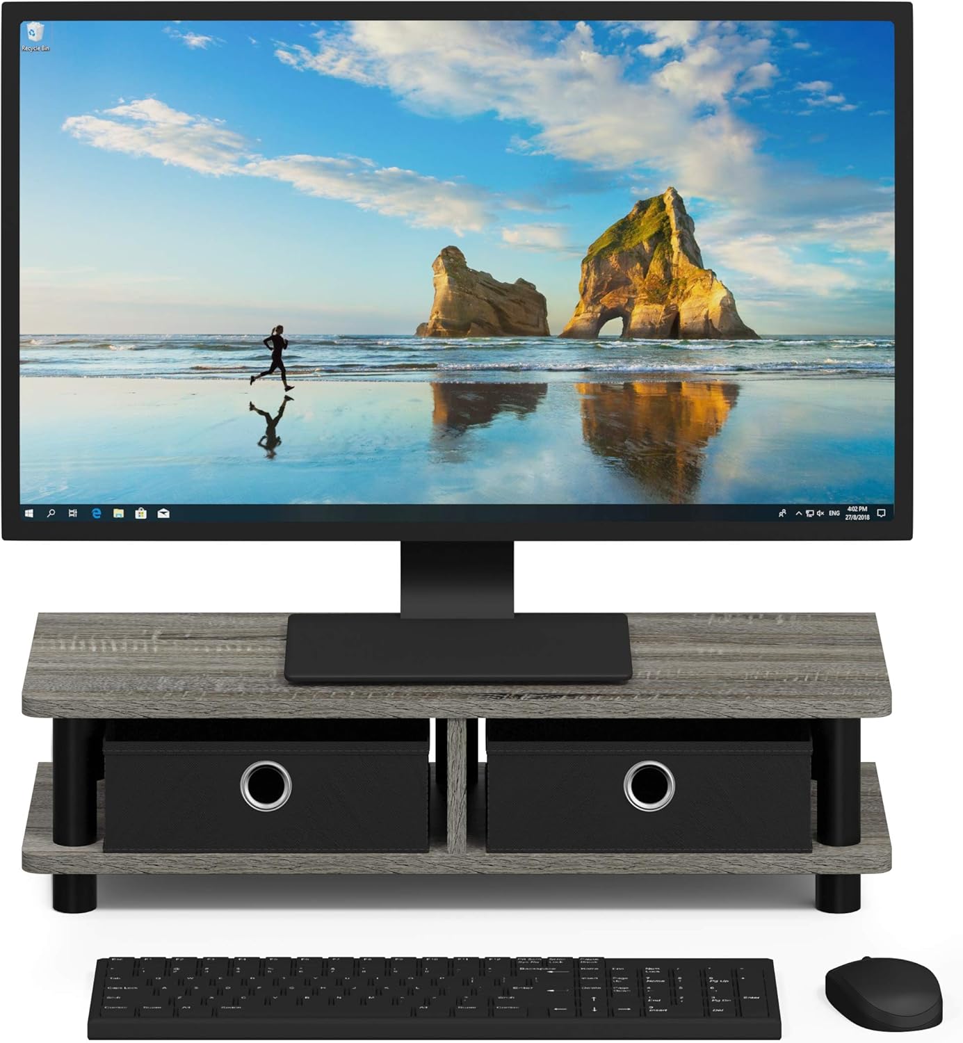 FURINNO Turn-N-Tube – Soporte para monitor, roble francés, color gris y negro