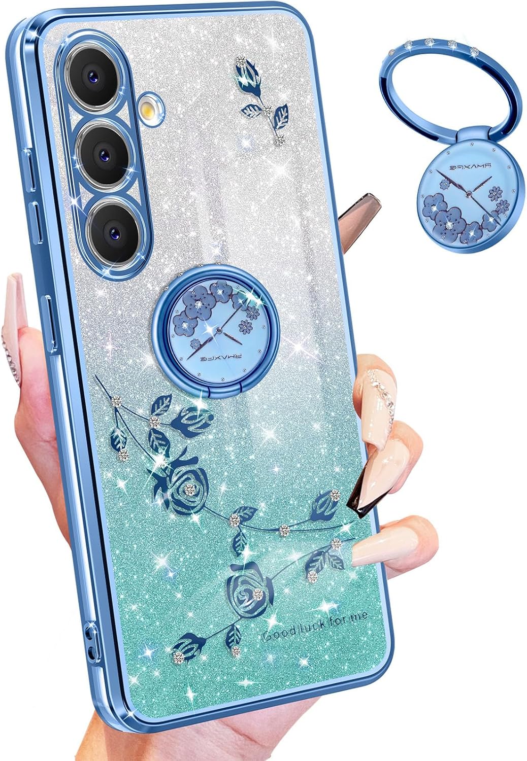 Coralogo Funda para teléfono Samsung Galaxy A54 5G 3 en 1 con purpurina brillante para mujeres y niñas, funda brillante con bonito diseño floral de