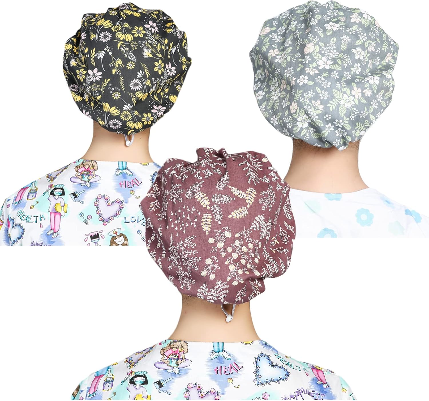 DREYOLIFE  Juego de 3 gorros estilo bouffant de algodón, con banda para el sudor