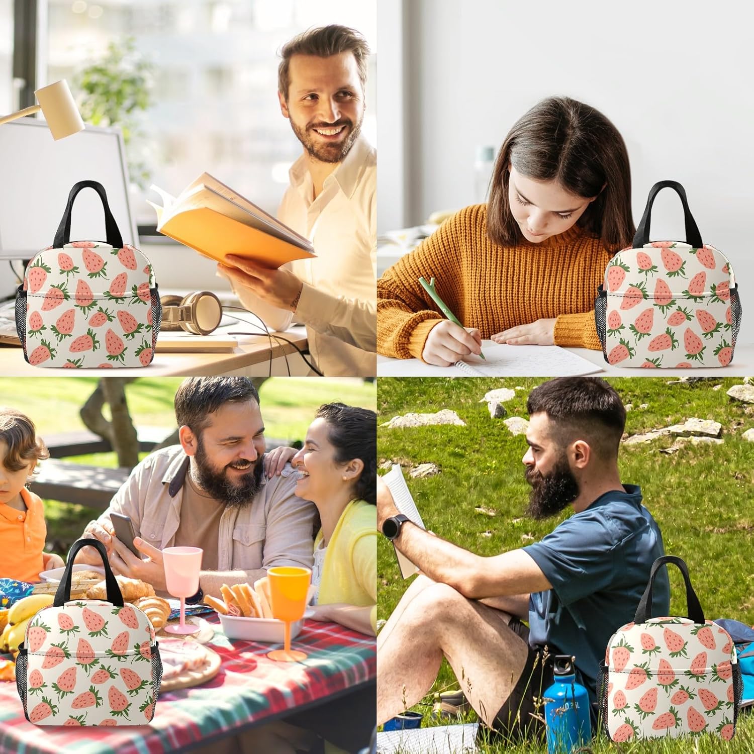Counullo Bolsa de almuerzo para mujer, bolsa de almuerzo aislada, congelable, reutilizable, a prueba de fugas, bolsa térmica de alta capacidad,