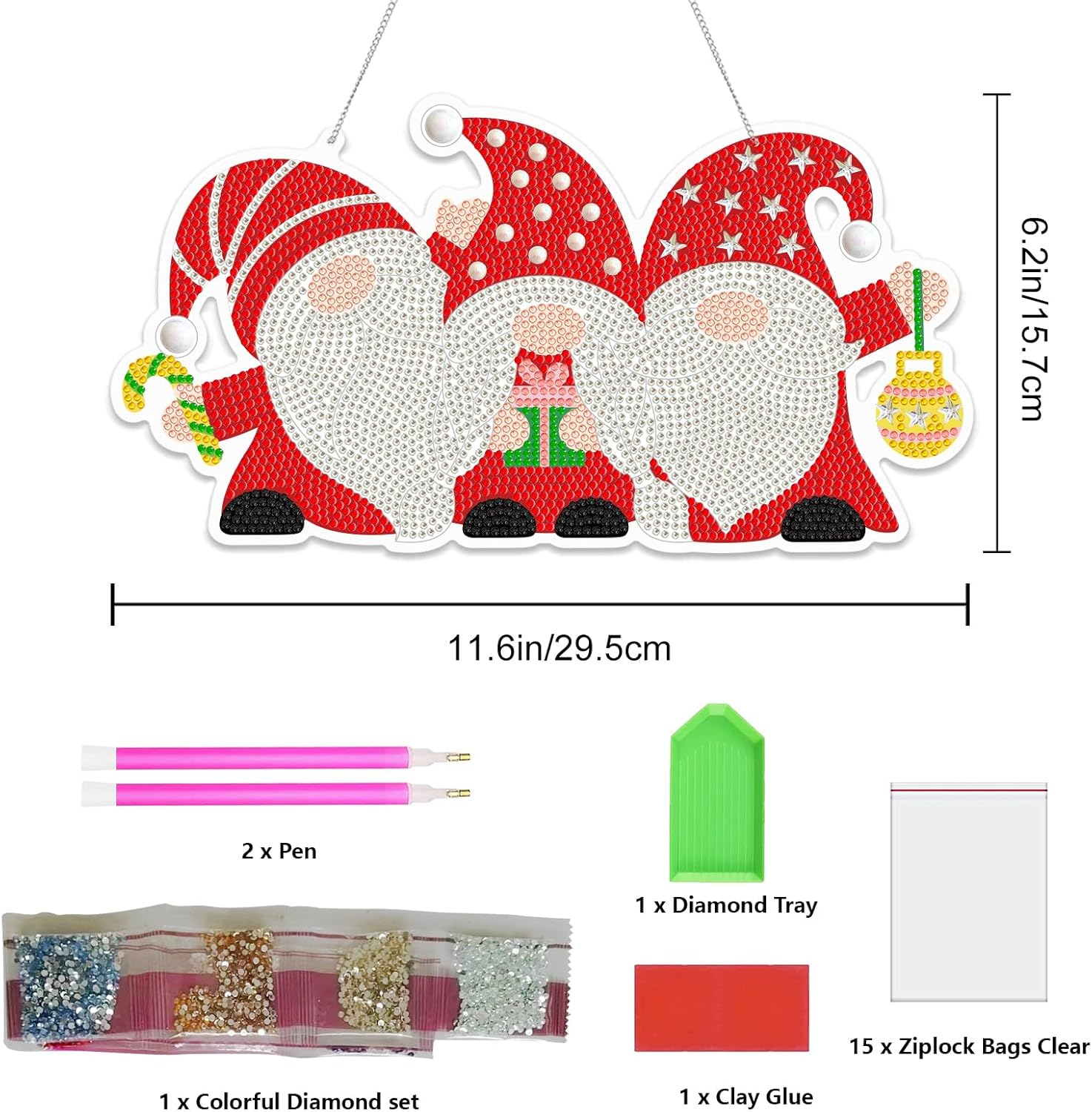 Christmas Santa Claus 5D Diamond Art Painting Kits Crystal Hanging Pendant DIY Art Pendant Kit Rhinestone Acrylic Wall Home Decor