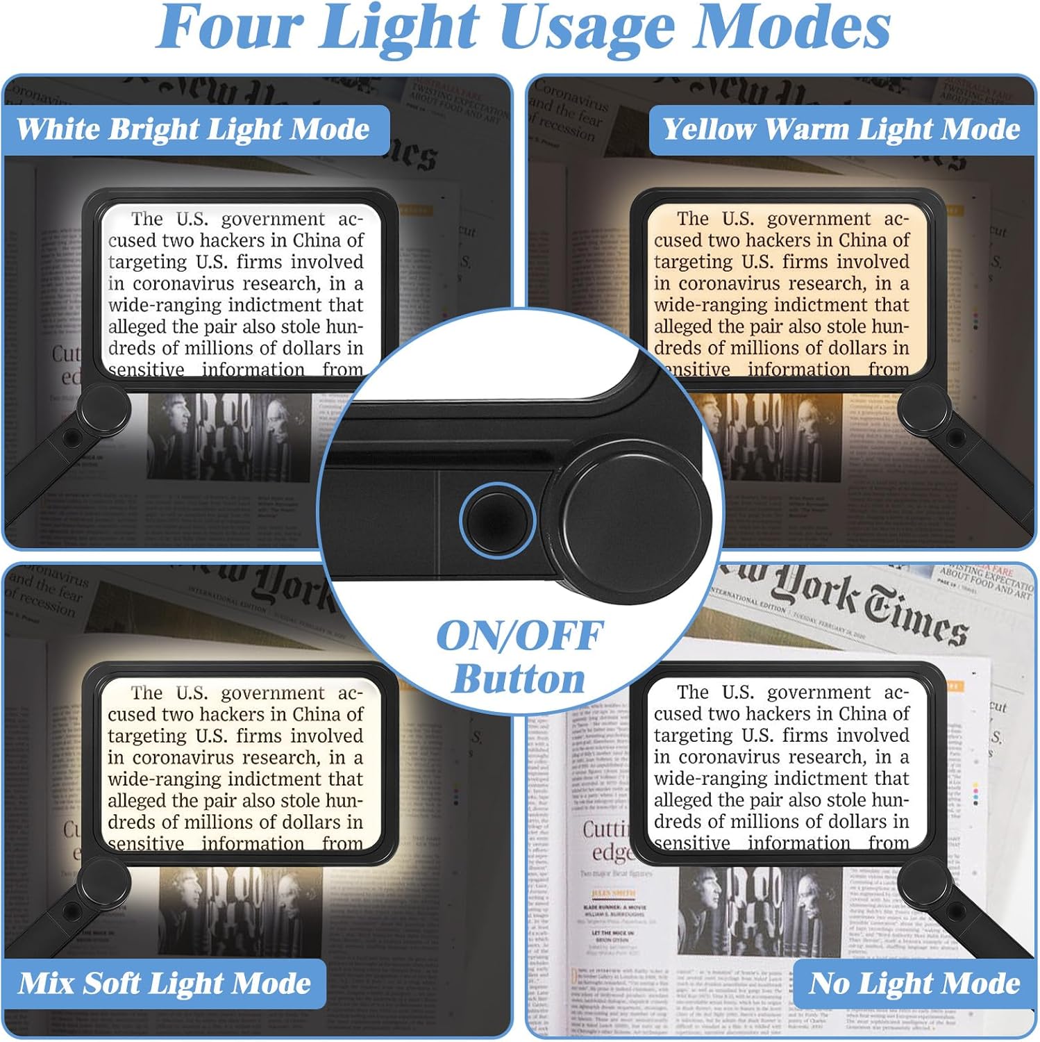 Lupa grande con luz para leer, lupa iluminada de 8 x 5.2 pulgadas con 74 luces LED fríascálidas (3 modos), lupas de mano plegables para personas