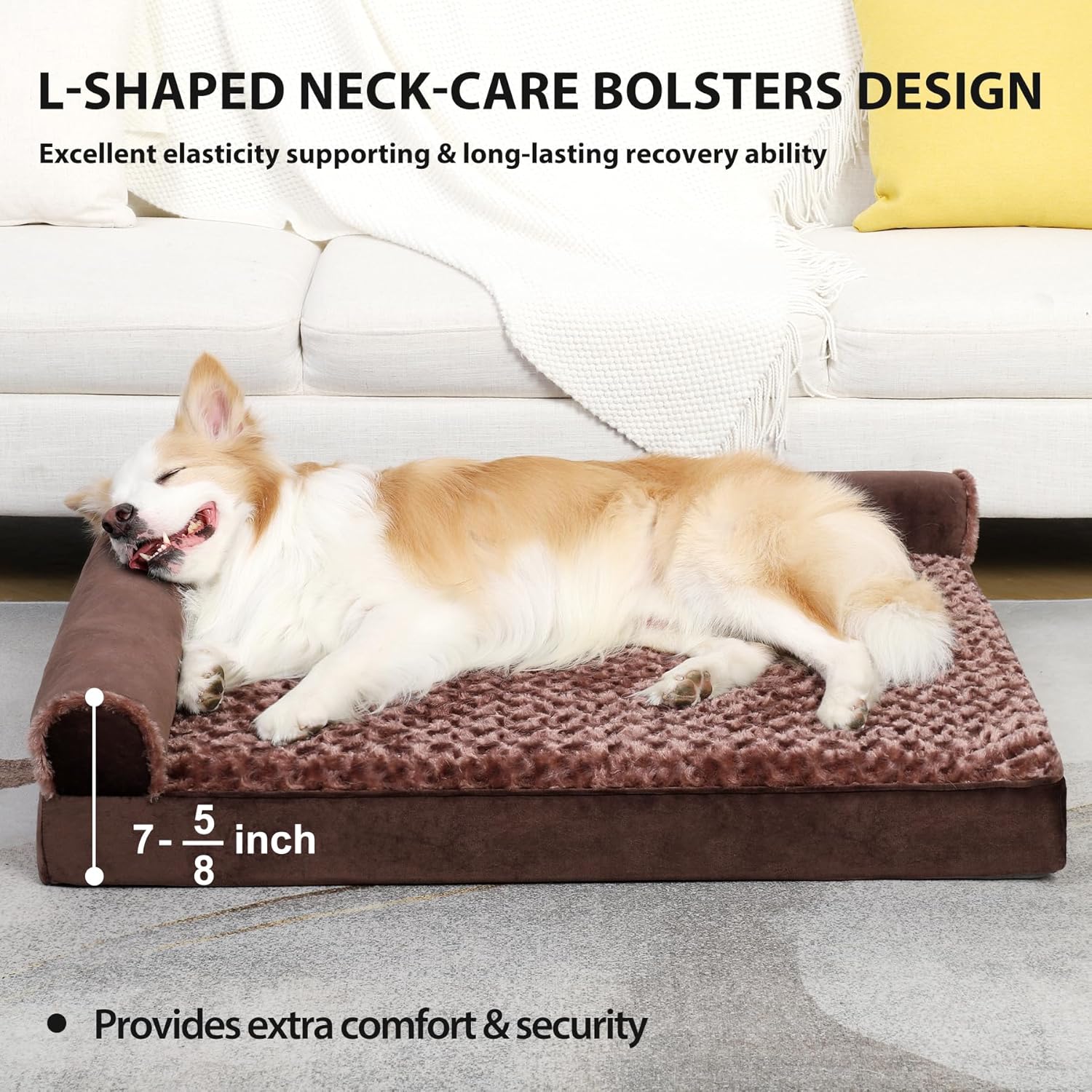 Cama ortopédica para perros de lujo en forma de L de felpa con forro impermeable, sofá para dormir para perros con funda extraíble lavable y parte