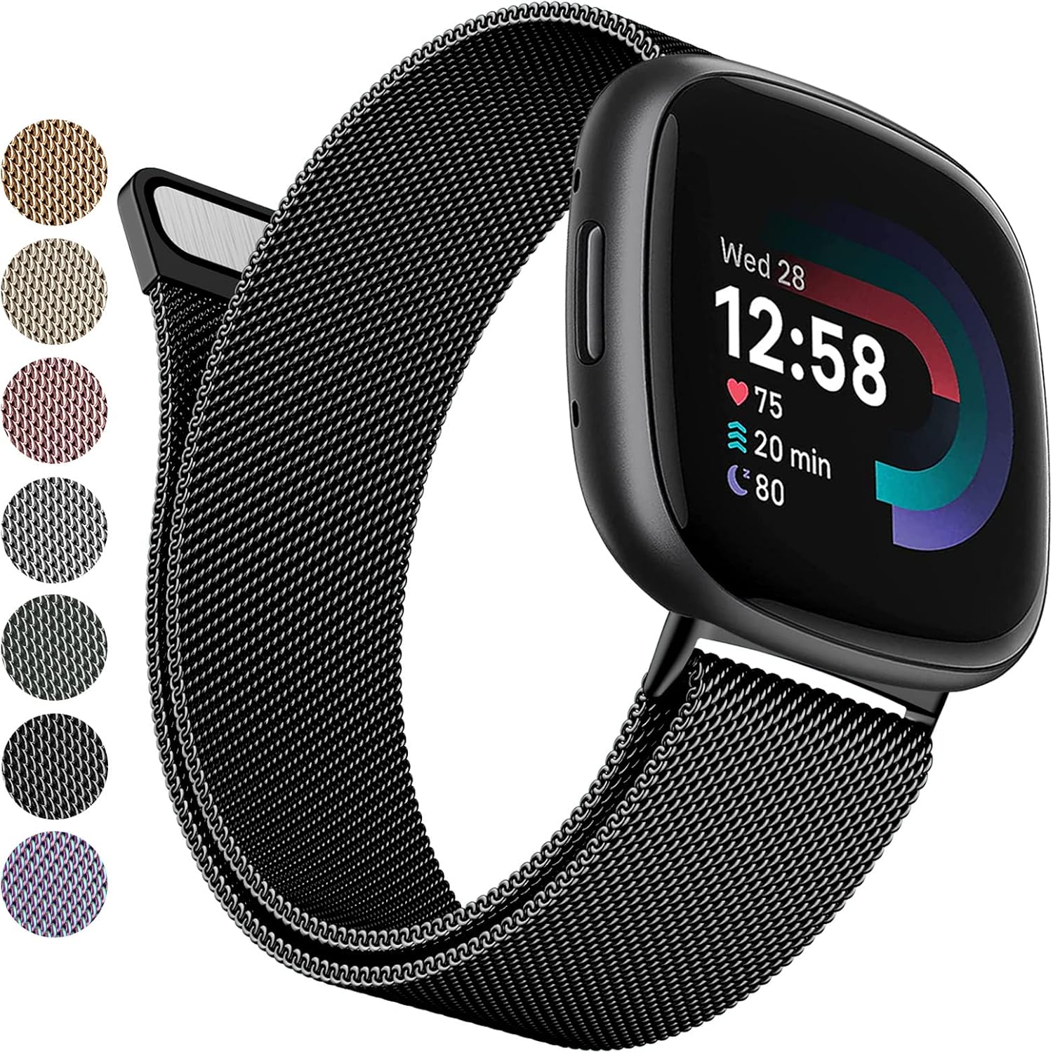 Bandas de metal compatibles con Fitbit Versa 3Versa 4Fitbit SenseSense 2 para mujeres y hombres, correa de malla de acero inoxidable transpirable