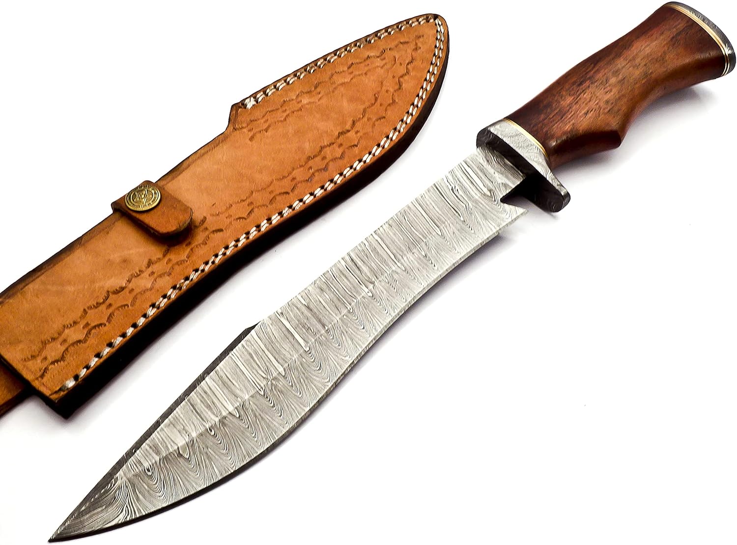Nooraki – Cuchillo Bowie de acero de Damasco hecho a mano de 15 pulgadas – Cuchillo de caza de hoja fija con mango cómodo de palisandro fuerte para