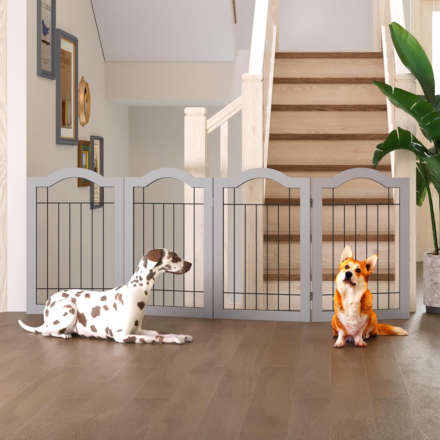 GHQ&ME – Puerta independiente independiente de 80 pulgadas de ancho y 30 pulgadas de alto, sin montaje, puerta plegable de madera para perros, para