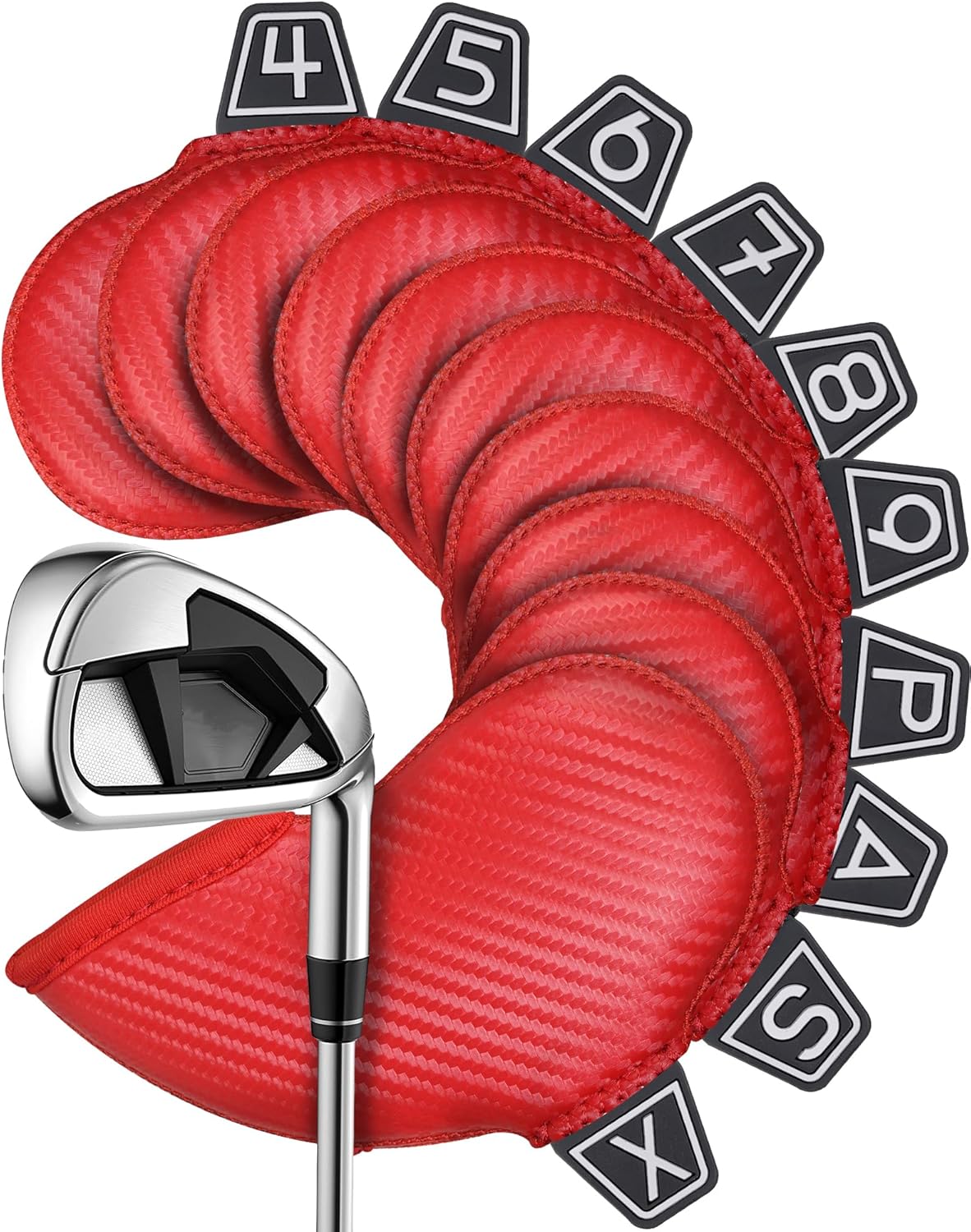 Iron Golf Head Club Set,10pcs Golf Iron Covers, Black Leather Headcover Wedge Covers for Callaway Taylormade Ping Cobra RH and LH Etc