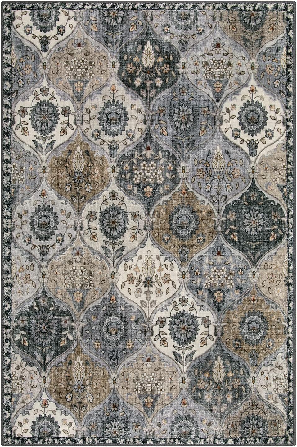 Lahome Alfombra marroquí lavable a máquina de 4 x 6 pies, antideslizante, vintage, enrejado, ultrafina, envejecida, grande, para comedor, oficina (4