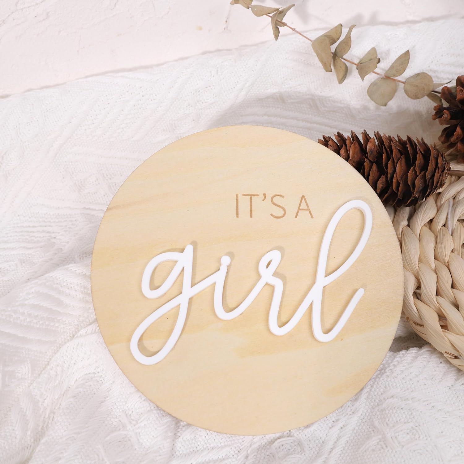 1 letrero de madera con texto en inglés “It’s a Girl”, decoración bohemia de revelación de género, anuncio de embarazo acrílico para niño o niña,