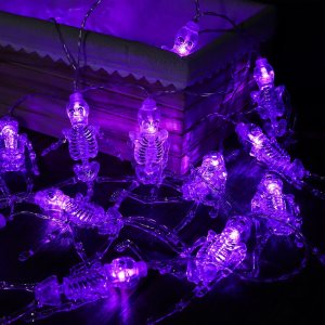 TIANSHENG Guirnalda de luces de esqueleto para Halloween, 20 luces LED, 8 modos, impermeables, funciona con pilas, para interiores y exteriores, TIANSHENG Guirnalda de luces de esqueleto para Halloween, 20 luces LED, 8 modos, impermeables, funciona con pilas, para interiores y exteriores,