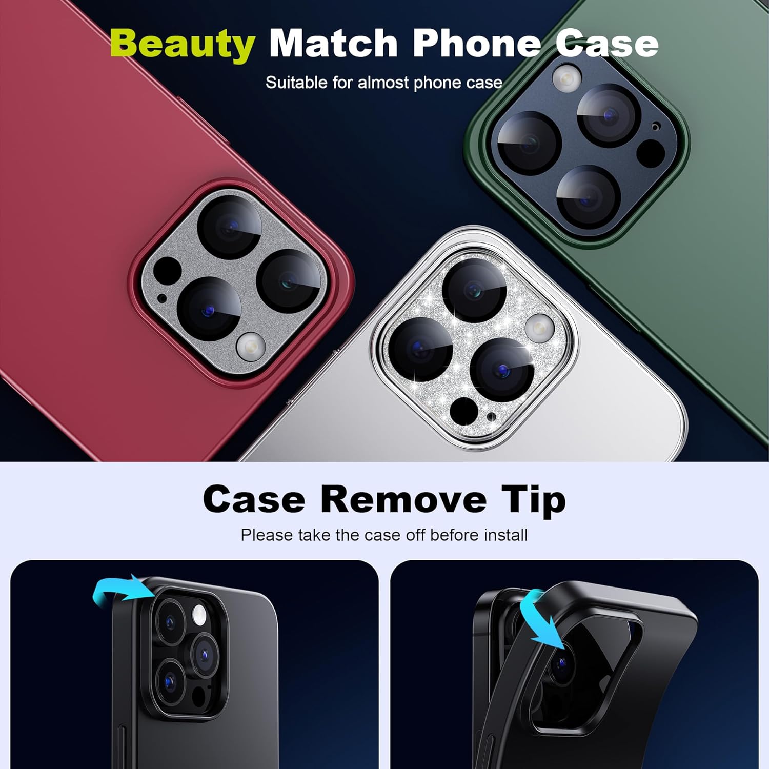 WSKEN Protector de lente de cámara para iPhone 15 ProiPhone 15 Pro Max, aleación mate prueba inastillable Protector de pantalla de cámara de vidrio