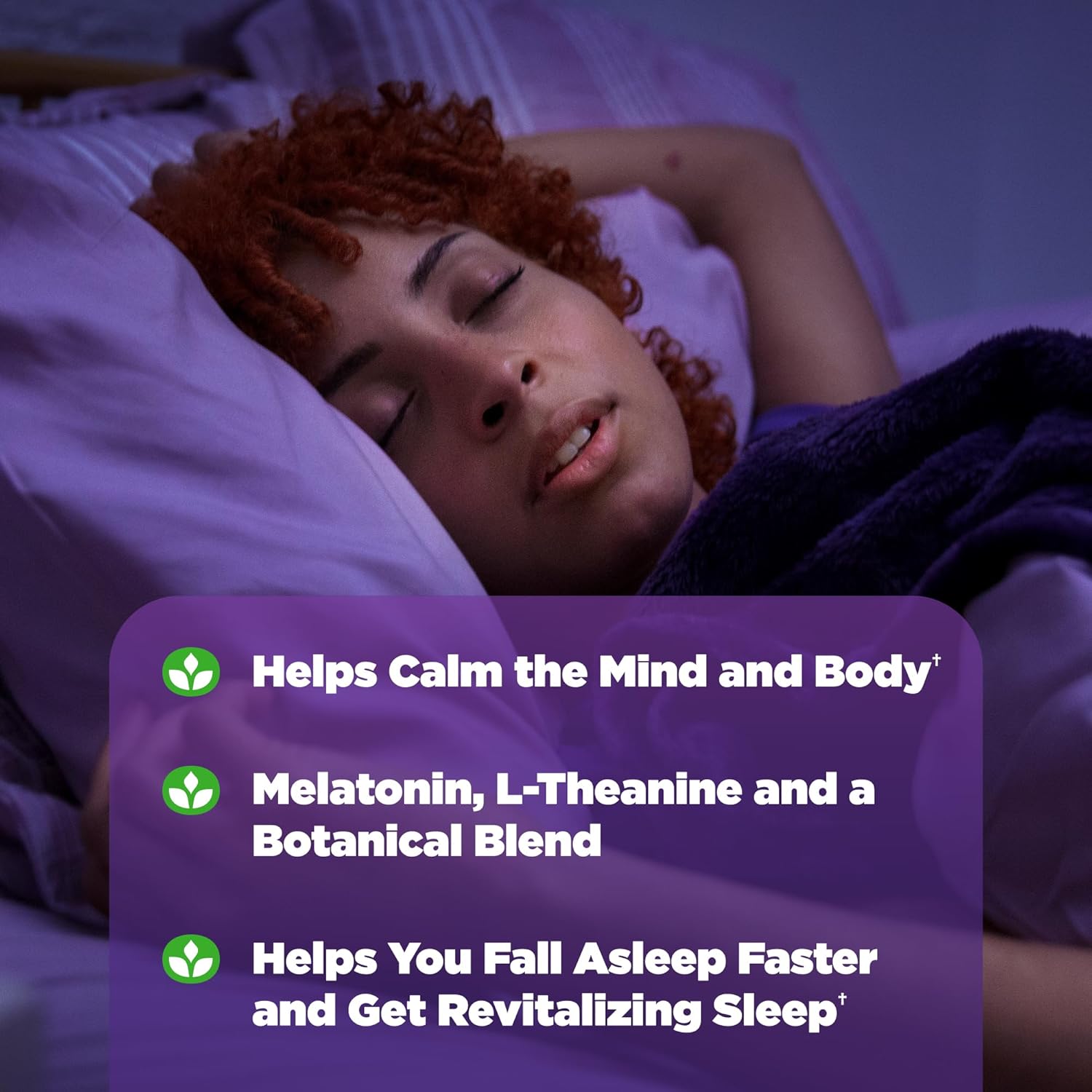 Natrol Melatonina Sleep + Calm de 6 mg con L-teanina de 50 mg y una mezcla botánica, suplemento dietético para un sueño reparador y una mente y