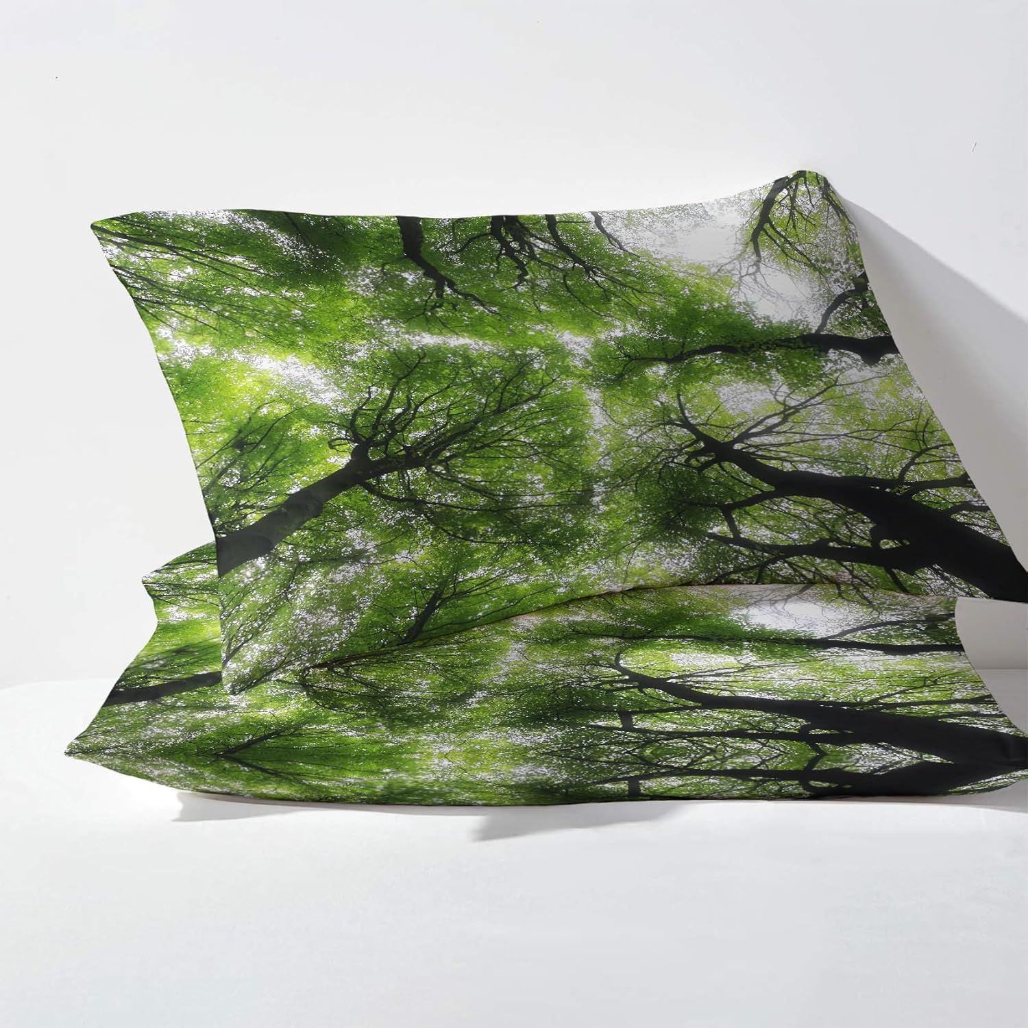 Forest Sheets – Juego de sábanas de cama natural, sábanas y fundas de almohada estampadas, 4 piezas, sábana bajera ajustable de microfibra suave con