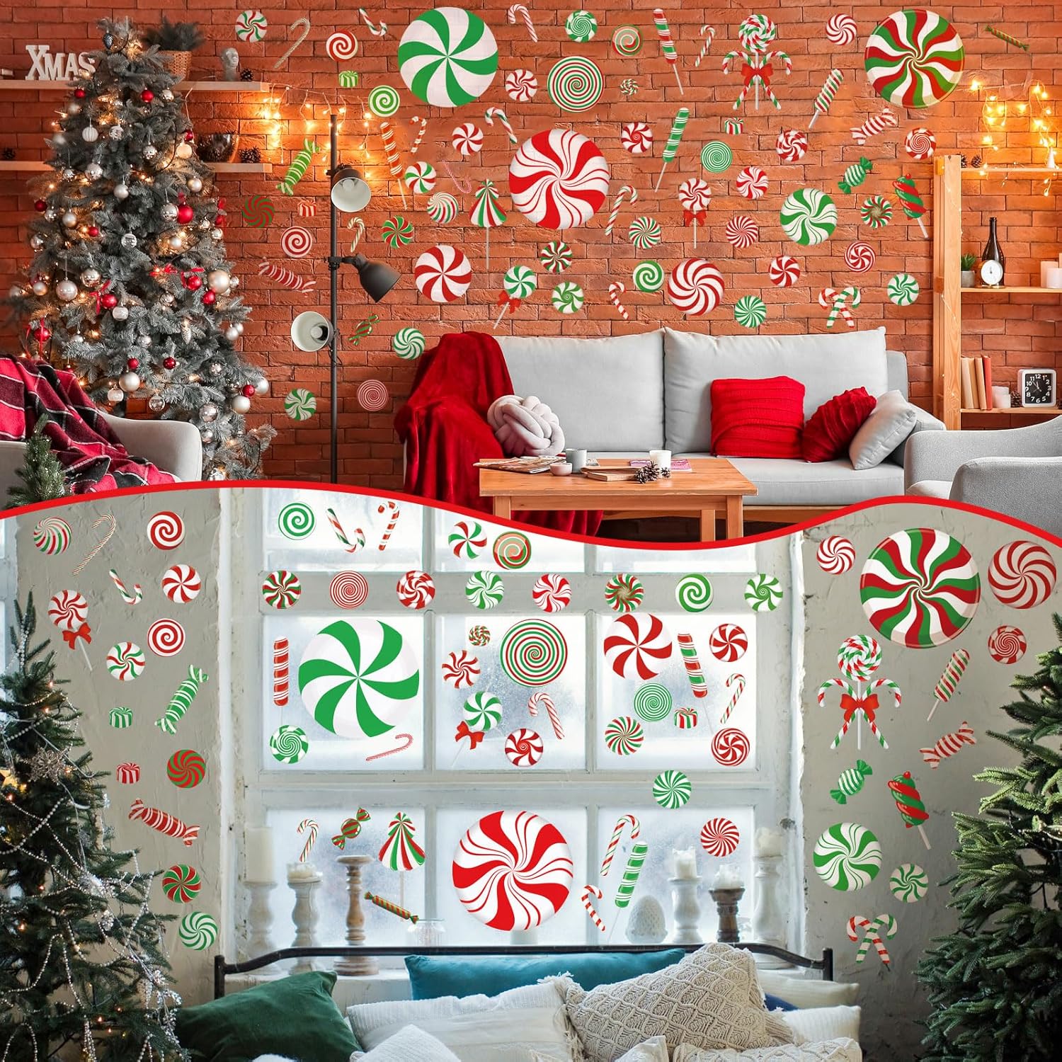 4 hojas de calcomanías de pared de Navidad, calcomanías de decoración de Navidad, decoraciones de Navidad extraíbles, decoración interior del hogar