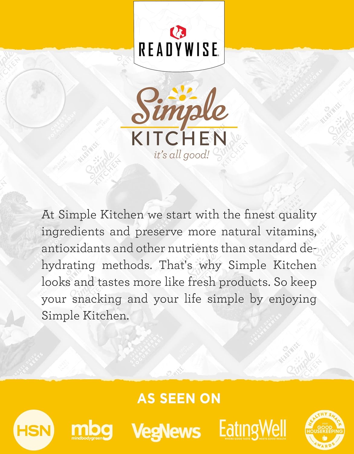 READYWISE – Chips de plátano secos Simple Kitchen, 22 porciones, vegano, sin gluten, aperitivos de frutas, papas fritas, alimentos enlatados,