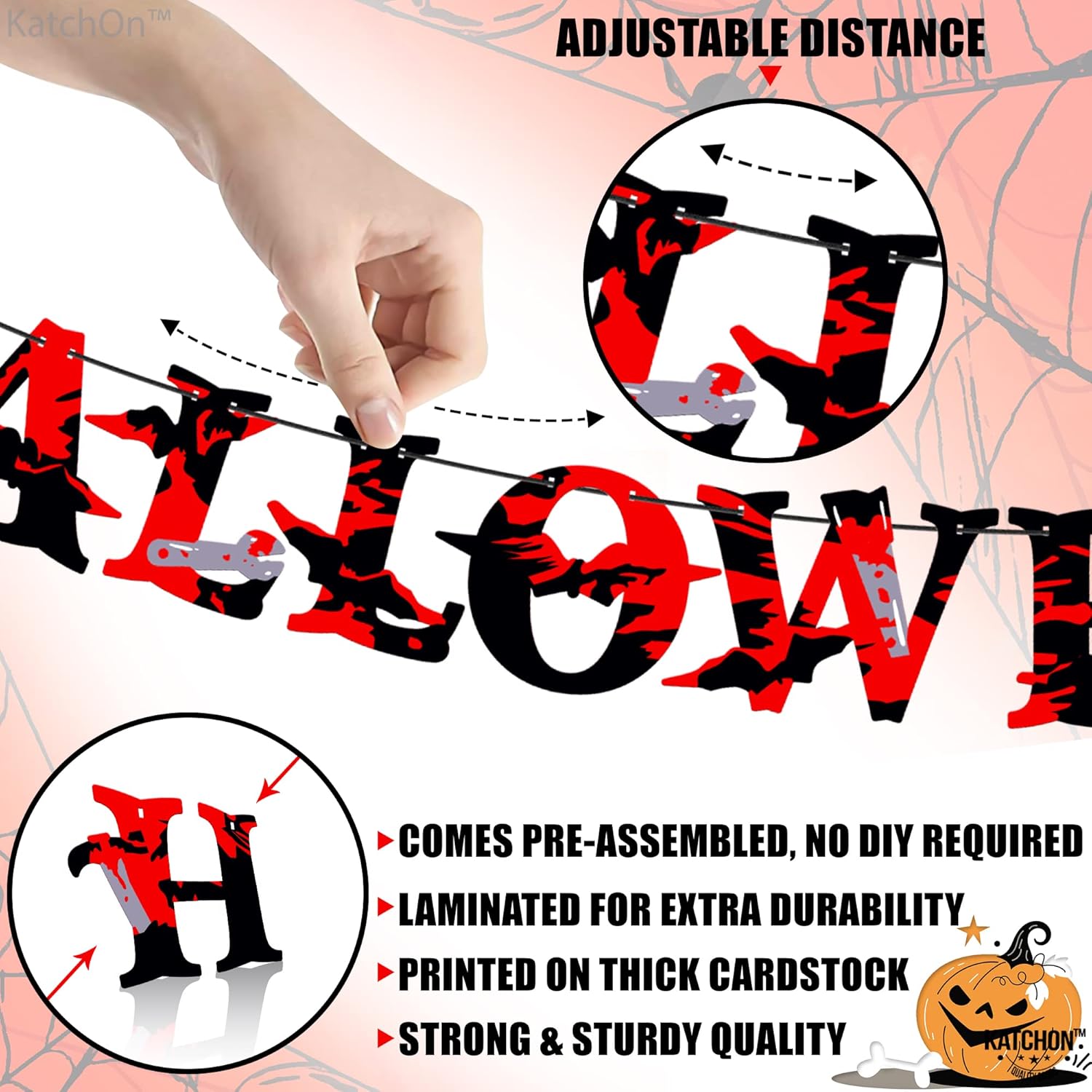 KatchOn, Cartel de Feliz Halloween con murciélagos  Grande de 10 pies, sin bricolaje  Guirnalda de Halloween aterradora para manto, decoraciones de