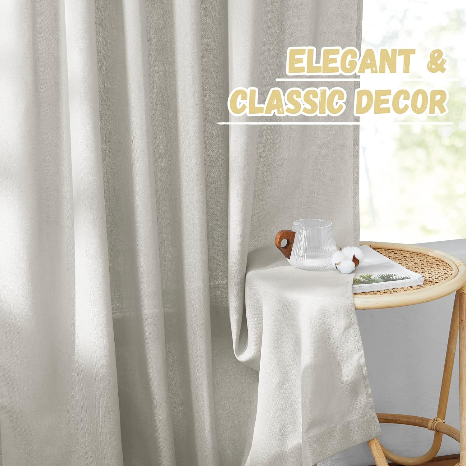 StangH Cortinas semitraslúcidas de lino de 96 pulgadas de largo, con pestaña trasera, filtro de luz, cortinas de lino para ventana de niños y niños,