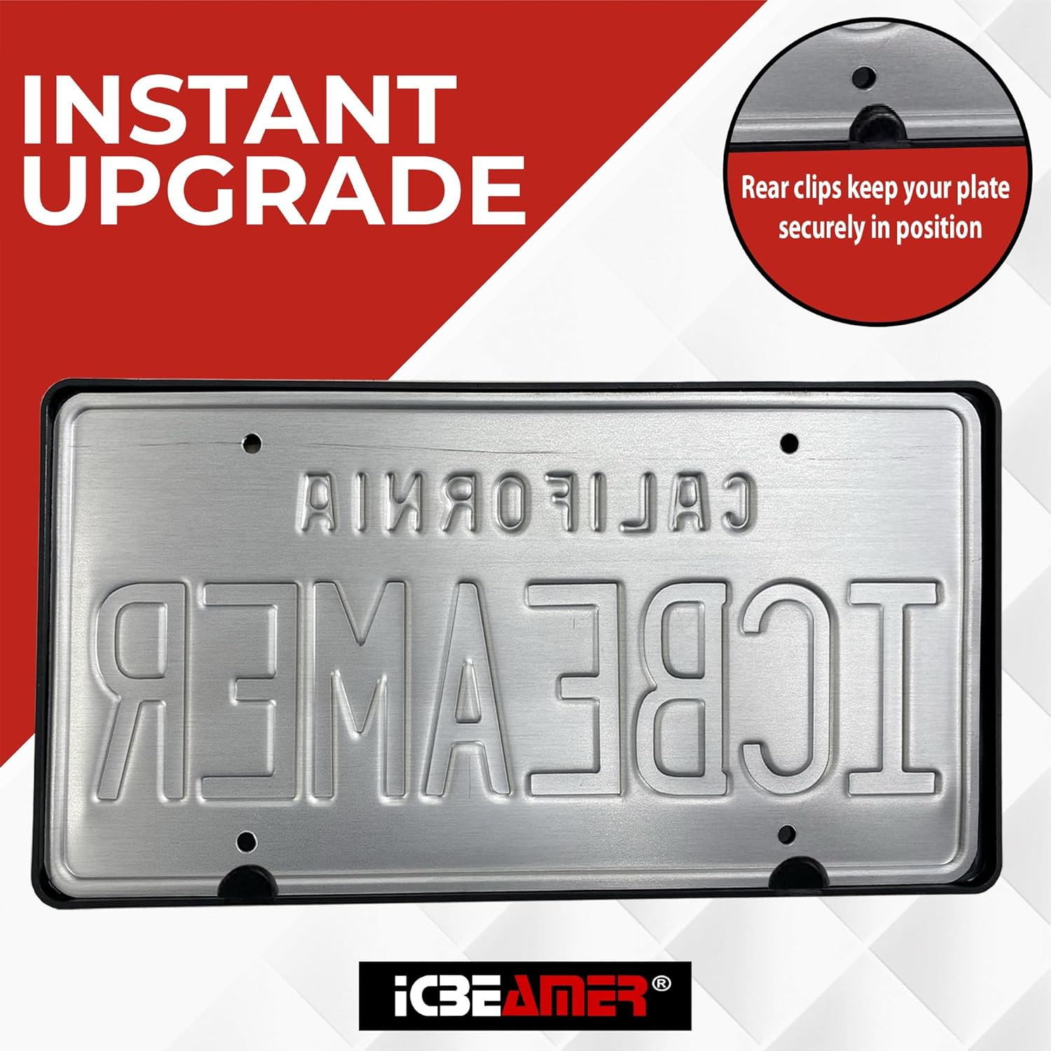 ICBEAMER Marcos de placa de fibra de carbono negra, 2 agujeros de tornillo preperforados con kit de instalación, ajuste universal, seguro para