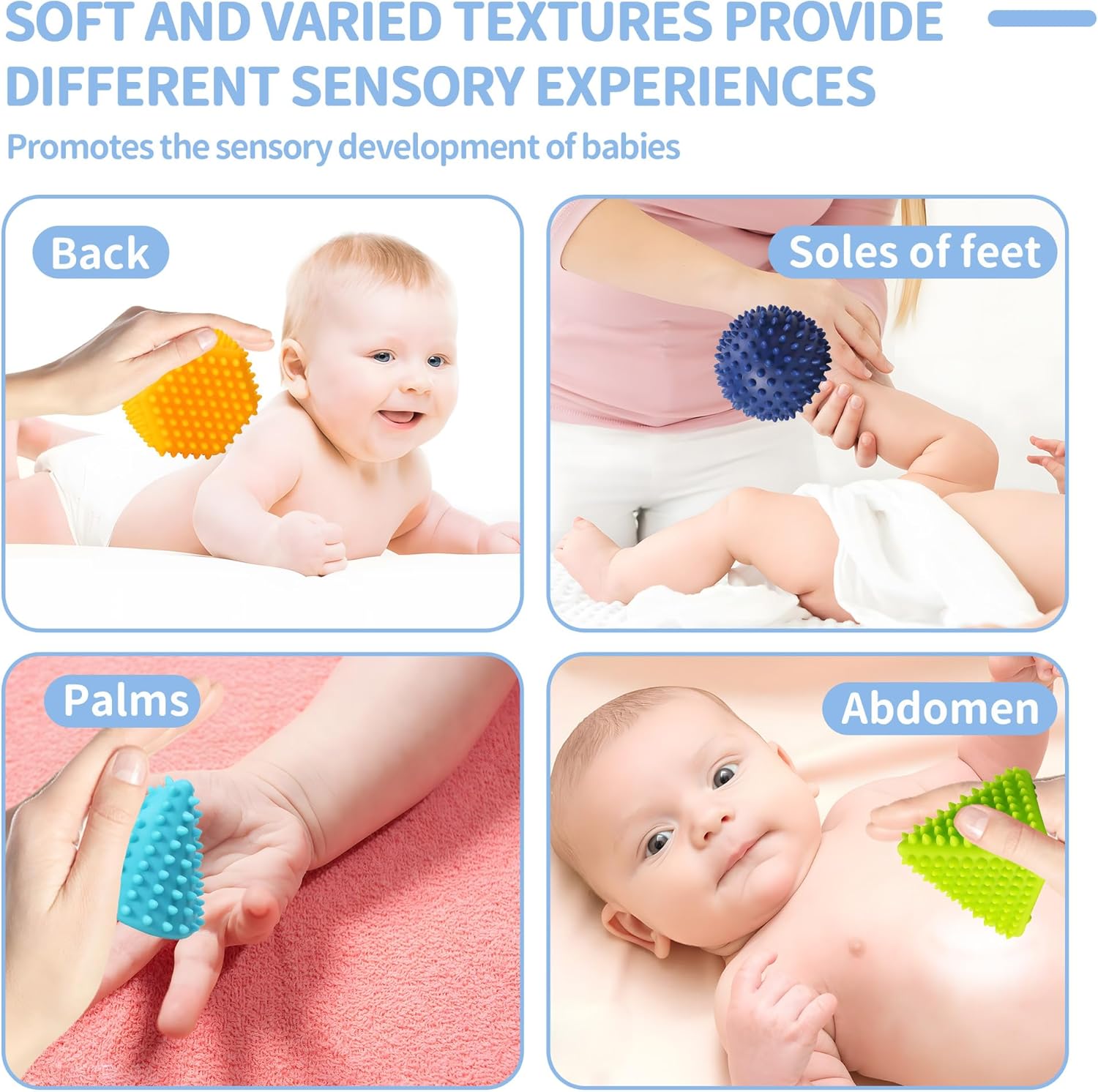 Bolas sensoriales suaves con puntas, formas geométricas texturizadas para el desarrollo sensorial de los bebés, bolas sensoriales para niños