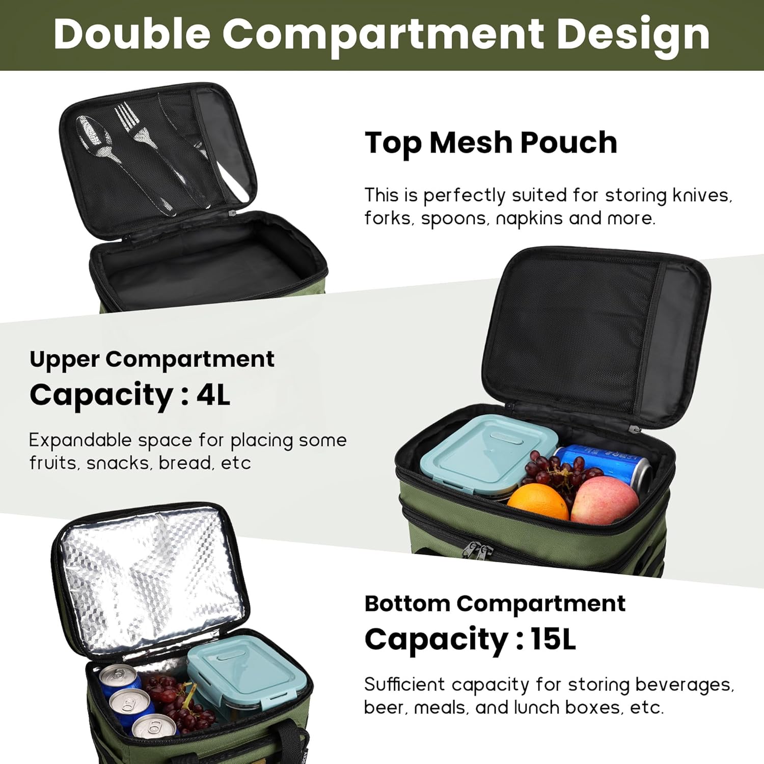 Lonchera táctica para hombres y mujeres, bolsas de almuerzo aisladas de alta resistencia para adultos, ampliable, doble compartimento, a prueba de