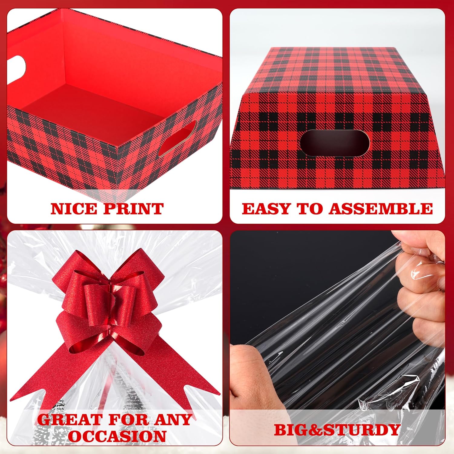 Kolewo4ever Juego de 36 cestas de Navidad de regalo de 8 x 10 pulgadas, cestas de regalo vacías para llenar con cesta vacía, bolsas de cesta, lazos