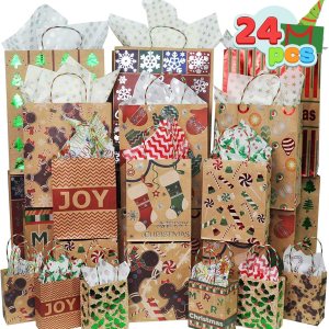 JOYIN 24 bolsas de regalo de papel de estraza de papel de estraza de Navidad de varios tamaños con asas de cordel para decoración de regalo de JOYIN 24 bolsas de regalo de papel de estraza de papel de estraza de Navidad de varios tamaños con asas de cordel para decoración de regalo de