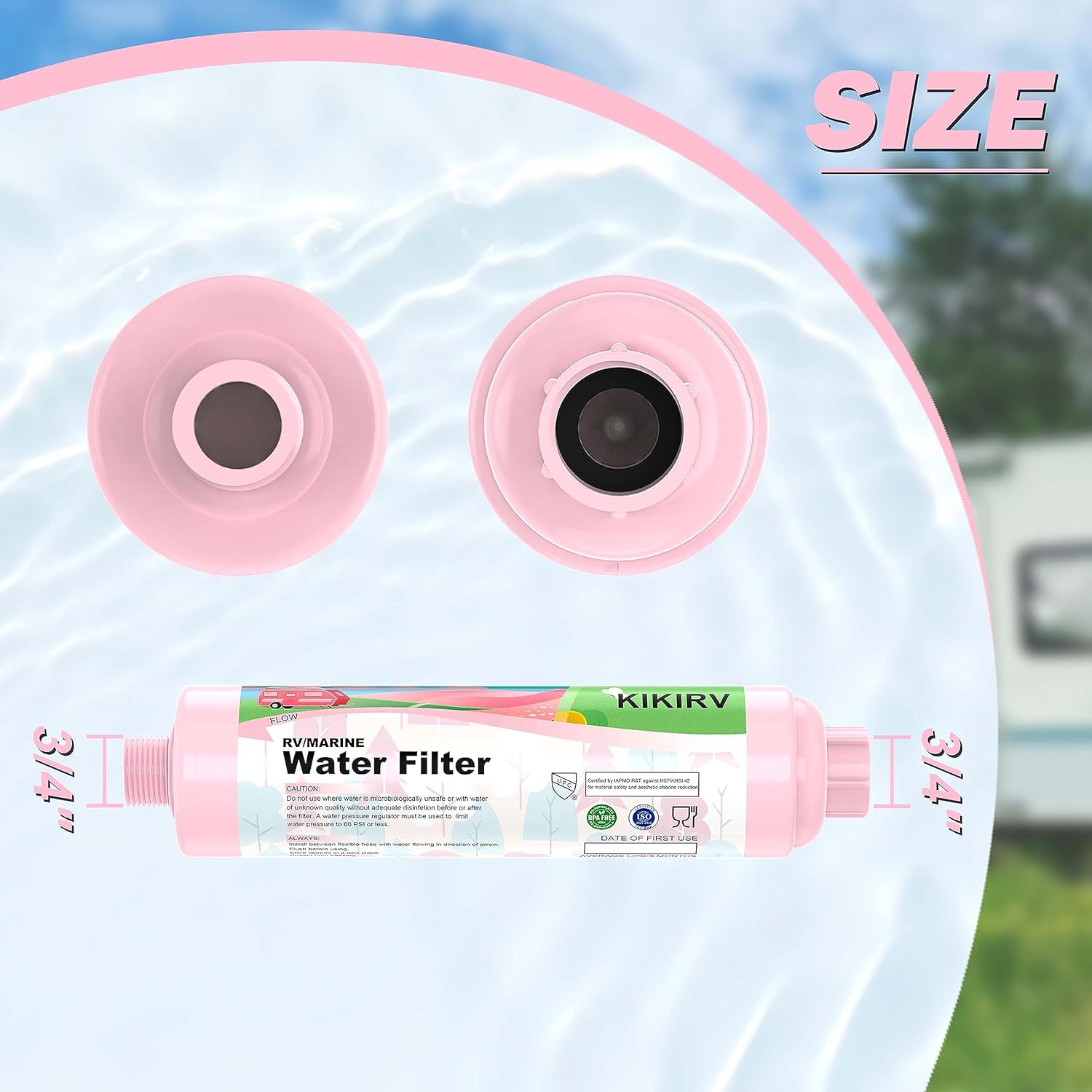 Filtro de agua en línea para RV, paquete de 2, certificado NSF, filtro de agua en línea de 20 micrones que reduce el cloro, arena para RV, cámper,