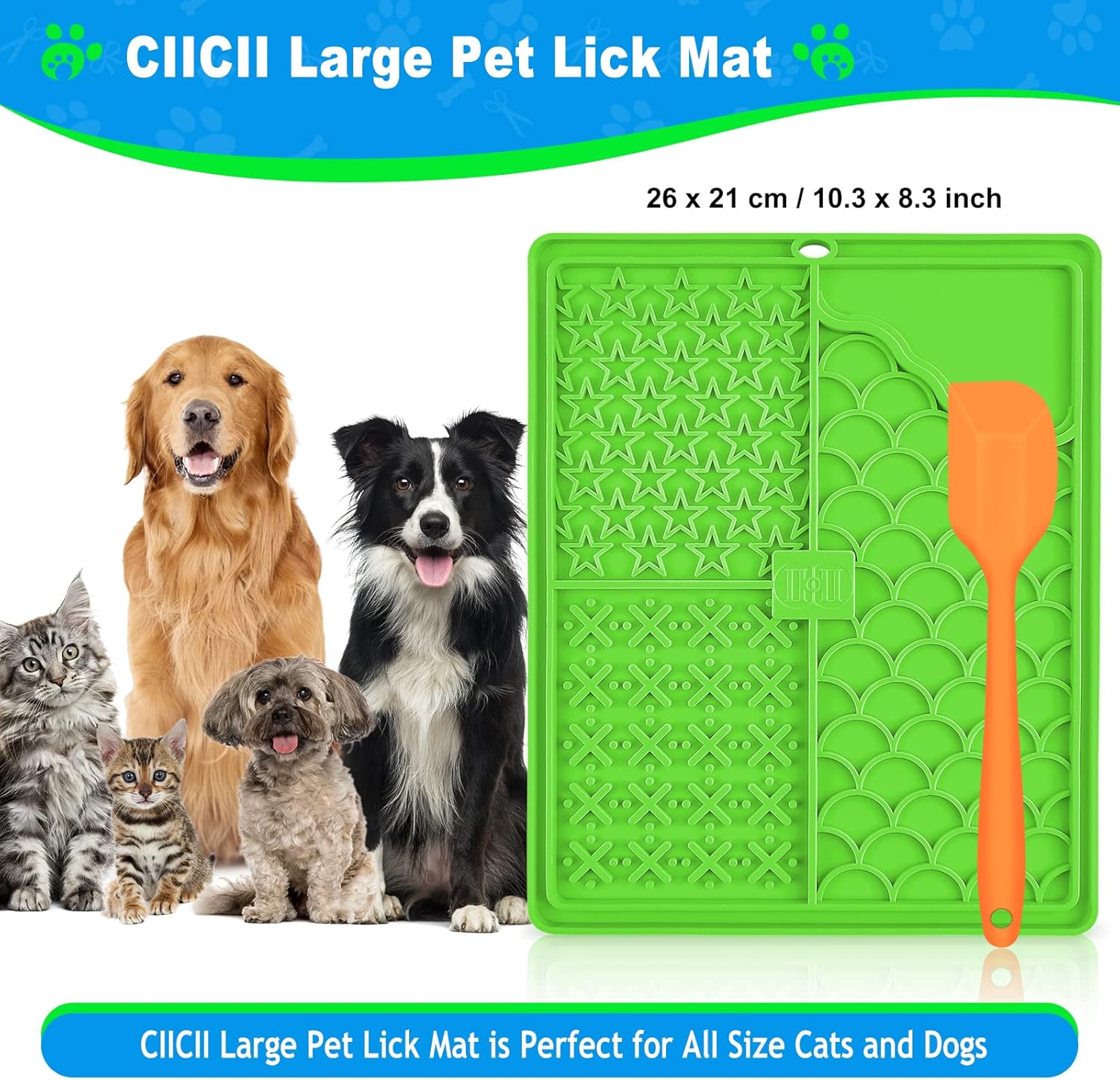 CIICII Tapete grande para lamer perros y gatos, tapete de silicona para lamer perros de 10.3 x 8.3 pulgadas con ventosas (tapete verde para lamer