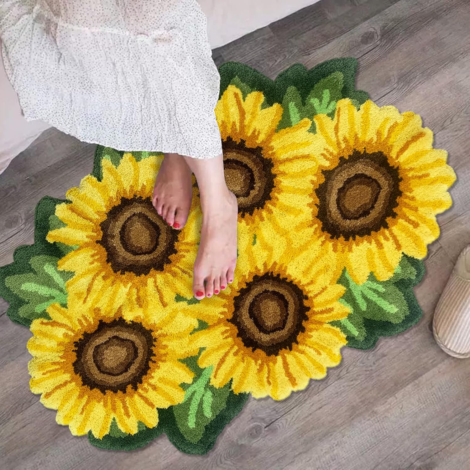 USTIDE Alfombra de girasol ultrasuave, esponjosa y grande para dormitorio, sala de estar, mesita de noche, alfombra hecha a mano, lavable con flores