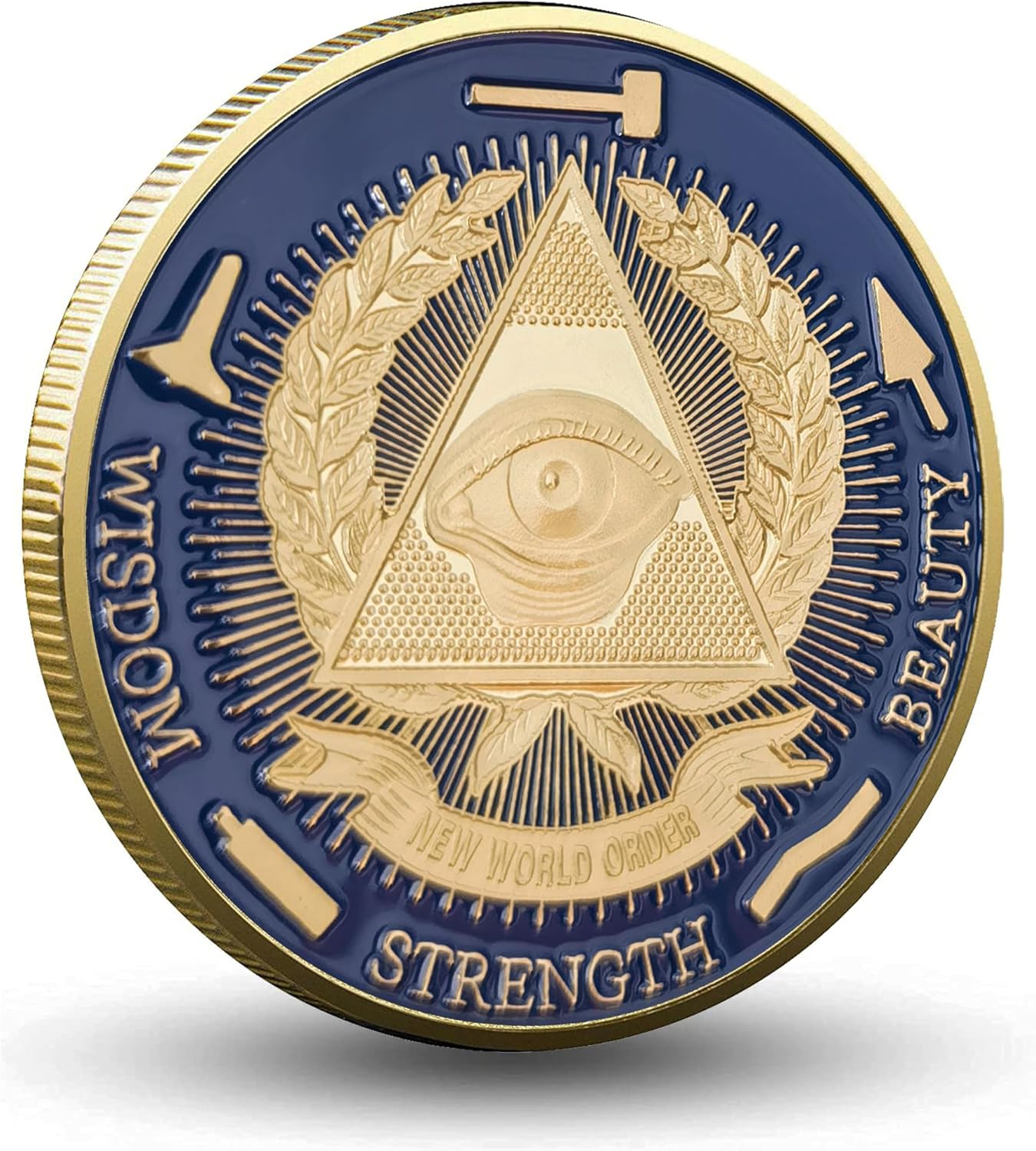 Moneda masónica chapada en oro Freemason Challenge Coin con estuche transparente