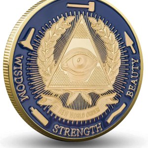 Moneda masónica chapada en oro Freemason Challenge Coin con estuche transparente Moneda masónica chapada en oro Freemason Challenge Coin con estuche transparente